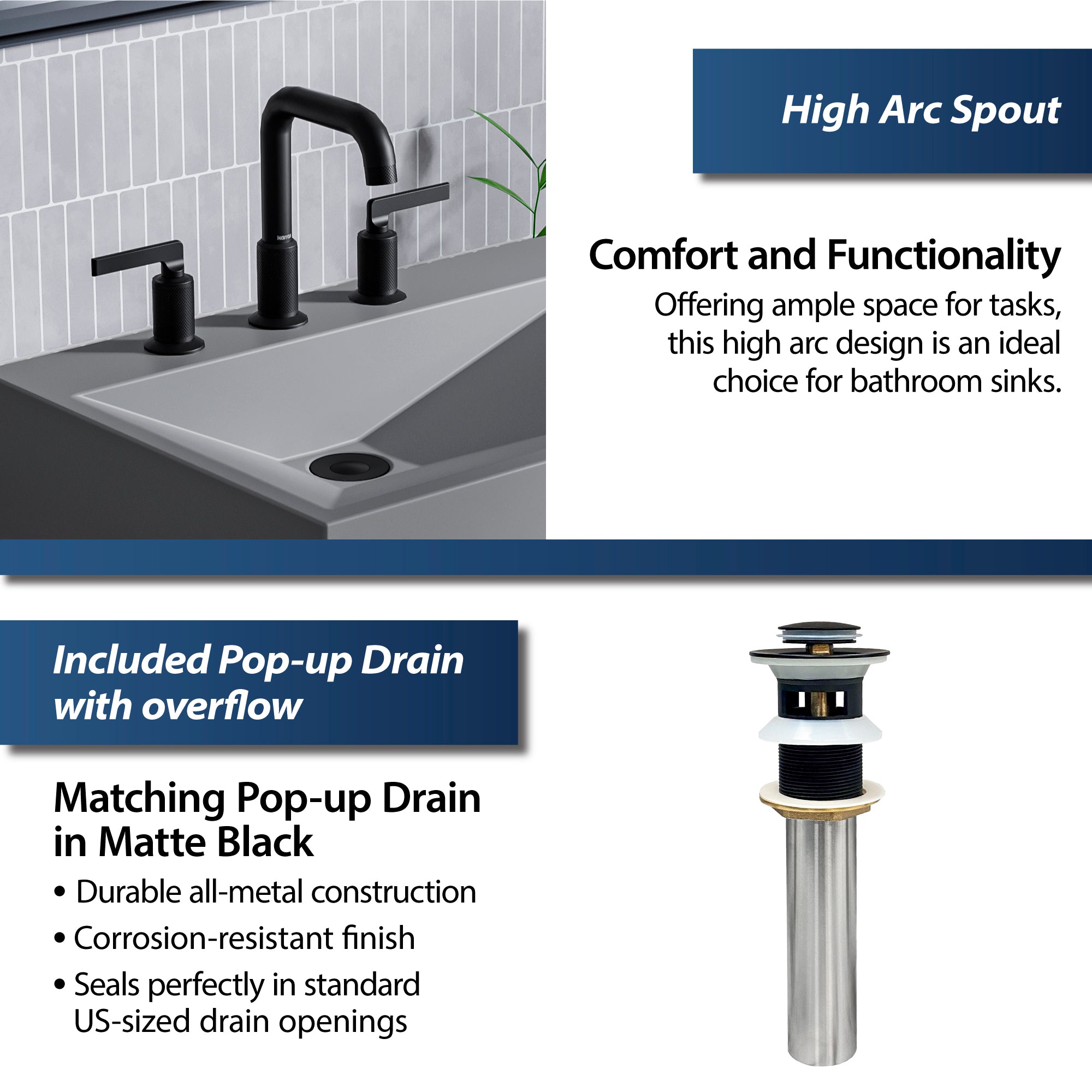 Alternate Image for Karran Gillingham 1.2 GPM Double Lever Handle Lead-free Brass ADA Bathroom Faucet, Widespread, Matte Black, KBF534MB