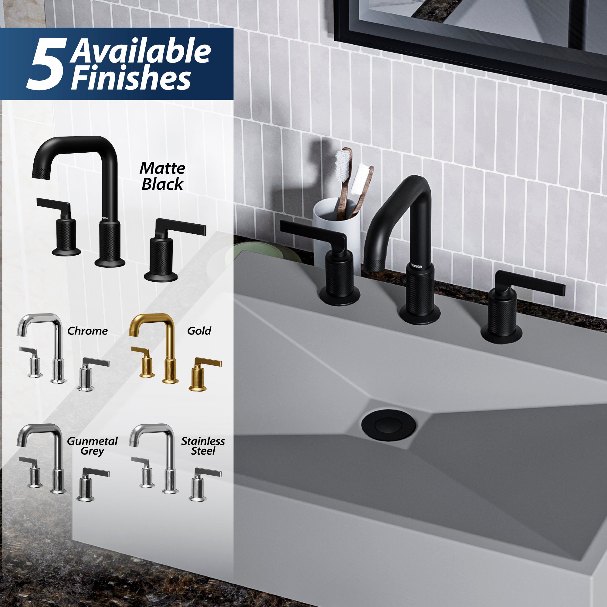 Alternate Image for Karran Gillingham 1.2 GPM Double Lever Handle Lead-free Brass ADA Bathroom Faucet, Widespread, Matte Black, KBF534MB