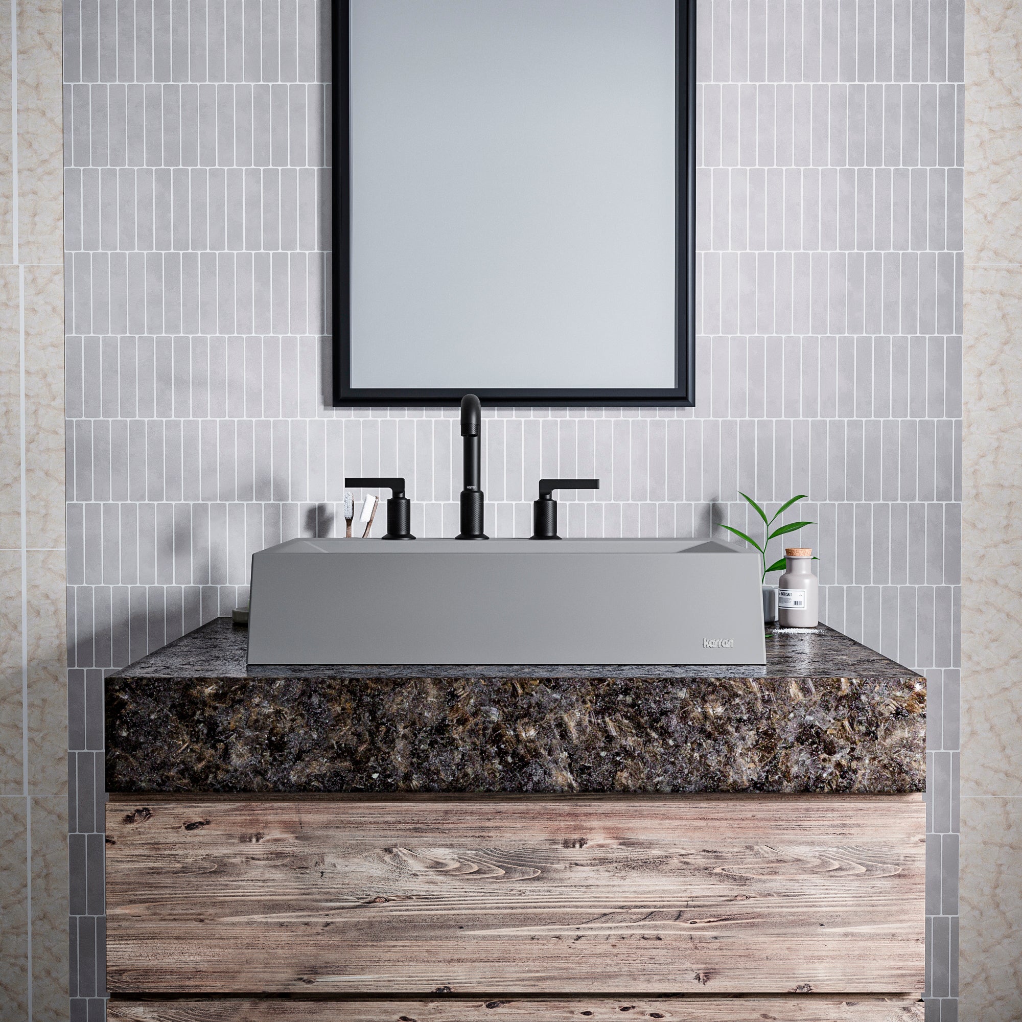 Alternate Image for Karran Gillingham 1.2 GPM Double Lever Handle Lead-free Brass ADA Bathroom Faucet, Widespread, Matte Black, KBF534MB