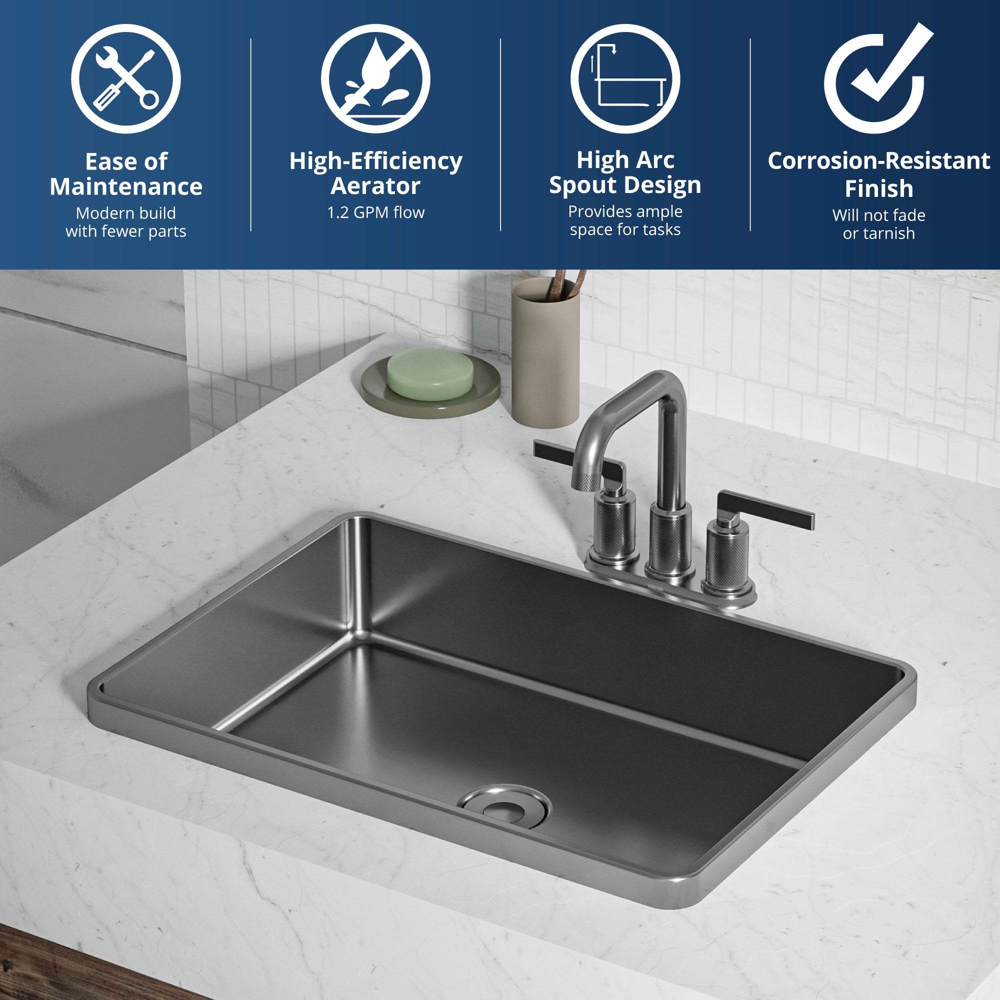 Alternate Image for Karran Gillingham 1.2 GPM Double Lever Handle Lead-free Brass ADA Bathroom Faucet, Centerset, Gunmetal Grey, KBF536GG