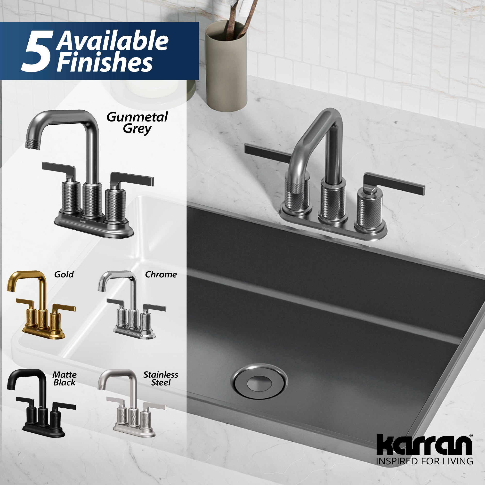Alternate Image for Karran Gillingham 1.2 GPM Double Lever Handle Lead-free Brass ADA Bathroom Faucet, Centerset, Gunmetal Grey, KBF536GG