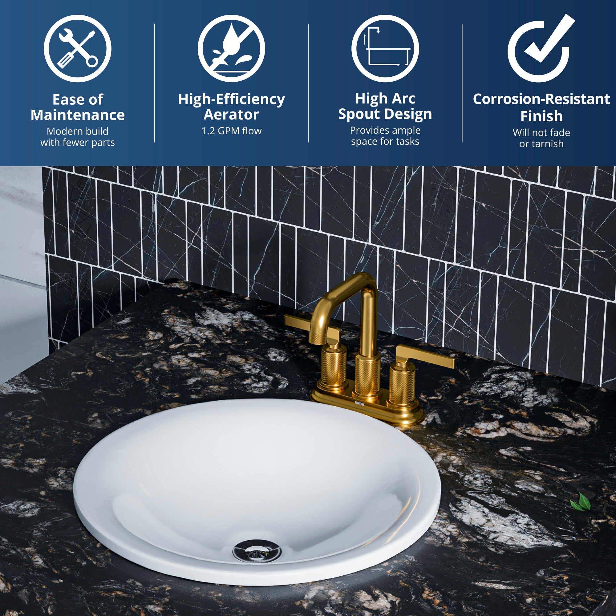 Alternate Image for Karran Gillingham 1.2 GPM Double Lever Handle Lead-free Brass ADA Bathroom Faucet, Centerset, Gold, KBF536G