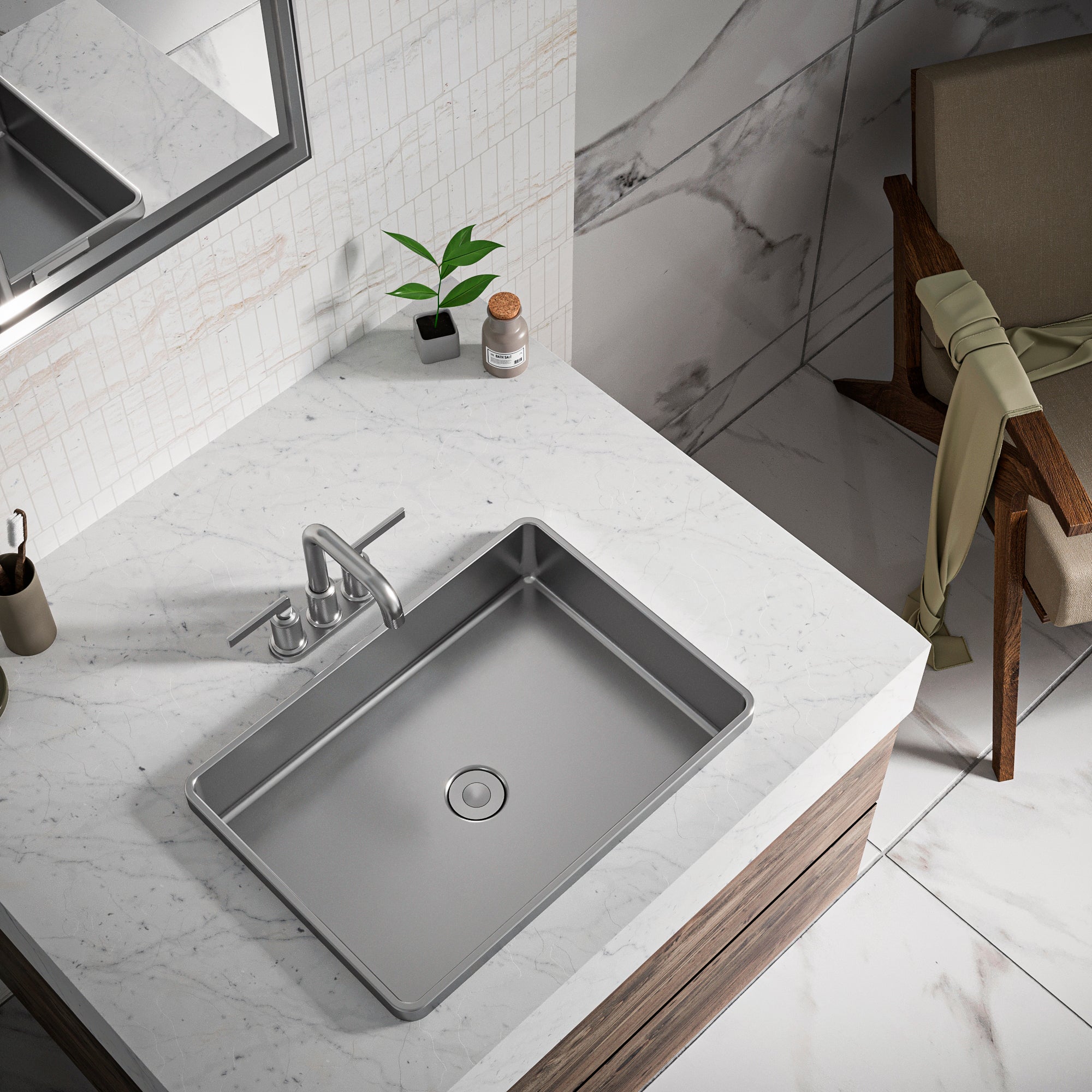 Alternate Image for Karran Gillingham 1.2 GPM Double Lever Handle Lead-free Brass ADA Bathroom Faucet, Centerset, Stainless Steel, KBF536SS