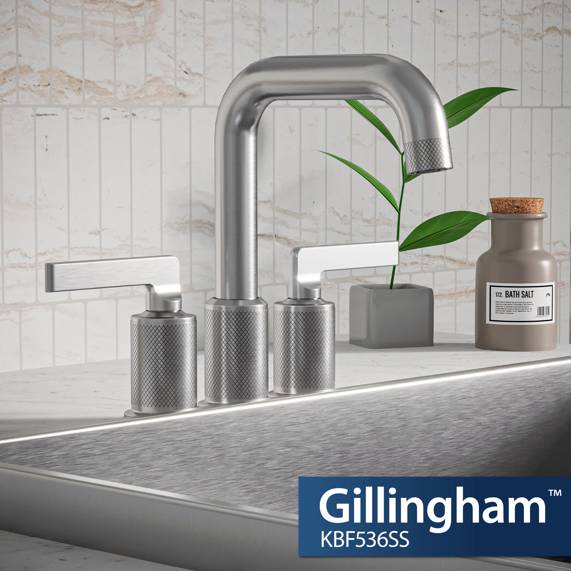 Alternate Image for Karran Gillingham 1.2 GPM Double Lever Handle Lead-free Brass ADA Bathroom Faucet, Centerset, Stainless Steel, KBF536SS