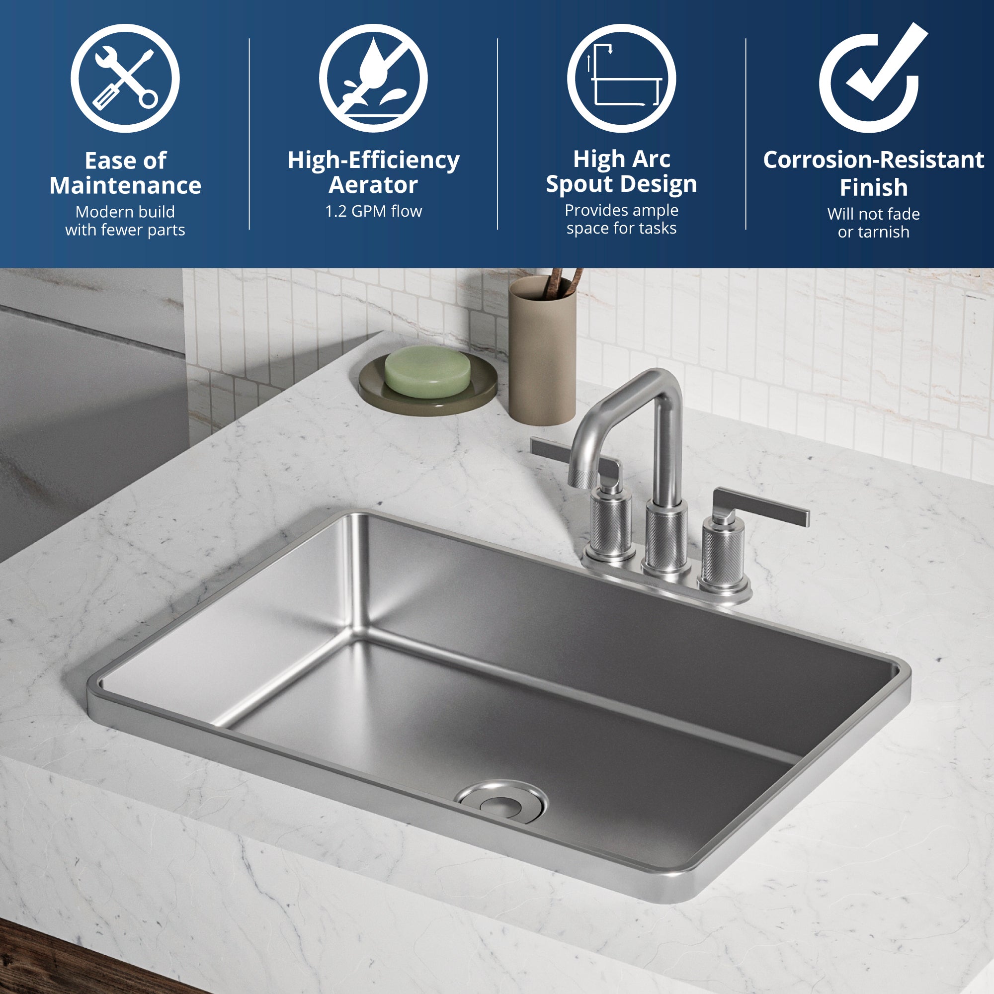 Alternate Image for Karran Gillingham 1.2 GPM Double Lever Handle Lead-free Brass ADA Bathroom Faucet, Centerset, Stainless Steel, KBF536SS