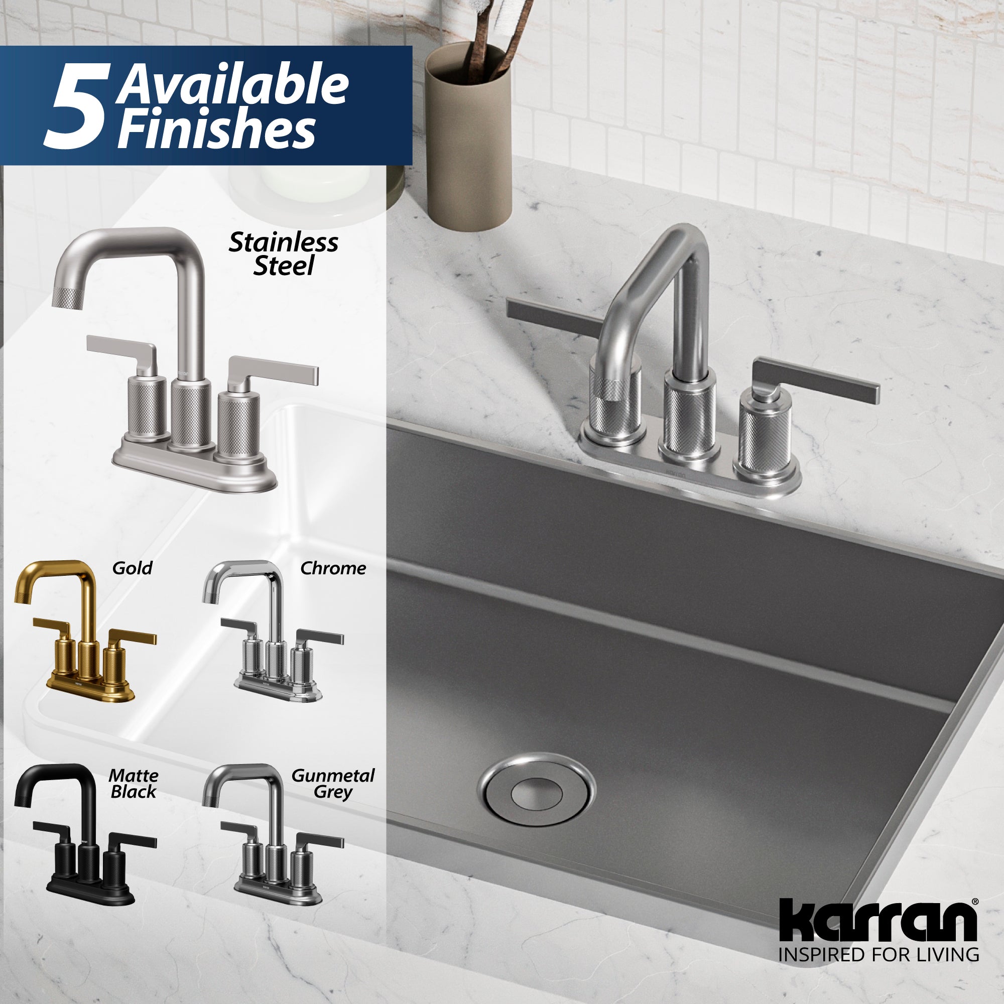 Alternate Image for Karran Gillingham 1.2 GPM Double Lever Handle Lead-free Brass ADA Bathroom Faucet, Centerset, Stainless Steel, KBF536SS