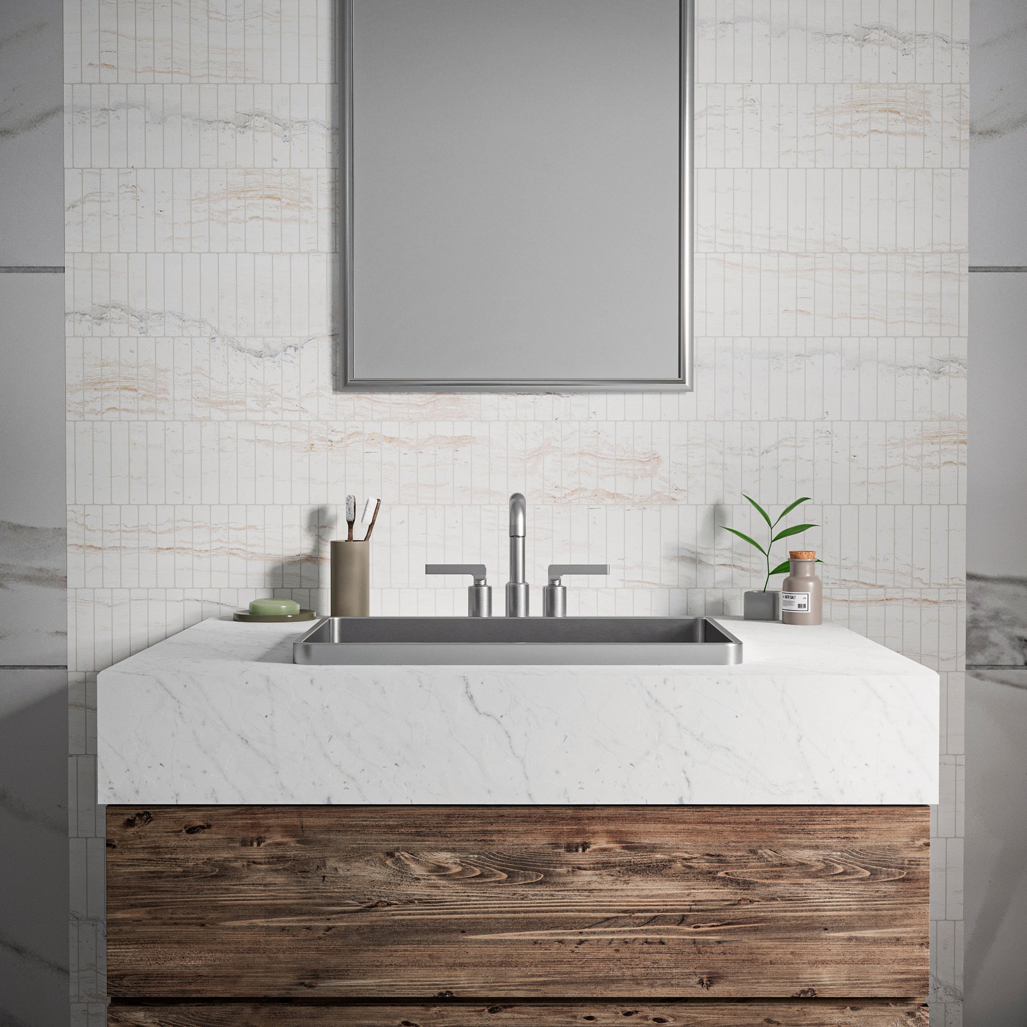 Alternate Image for Karran Gillingham 1.2 GPM Double Lever Handle Lead-free Brass ADA Bathroom Faucet, Centerset, Stainless Steel, KBF536SS