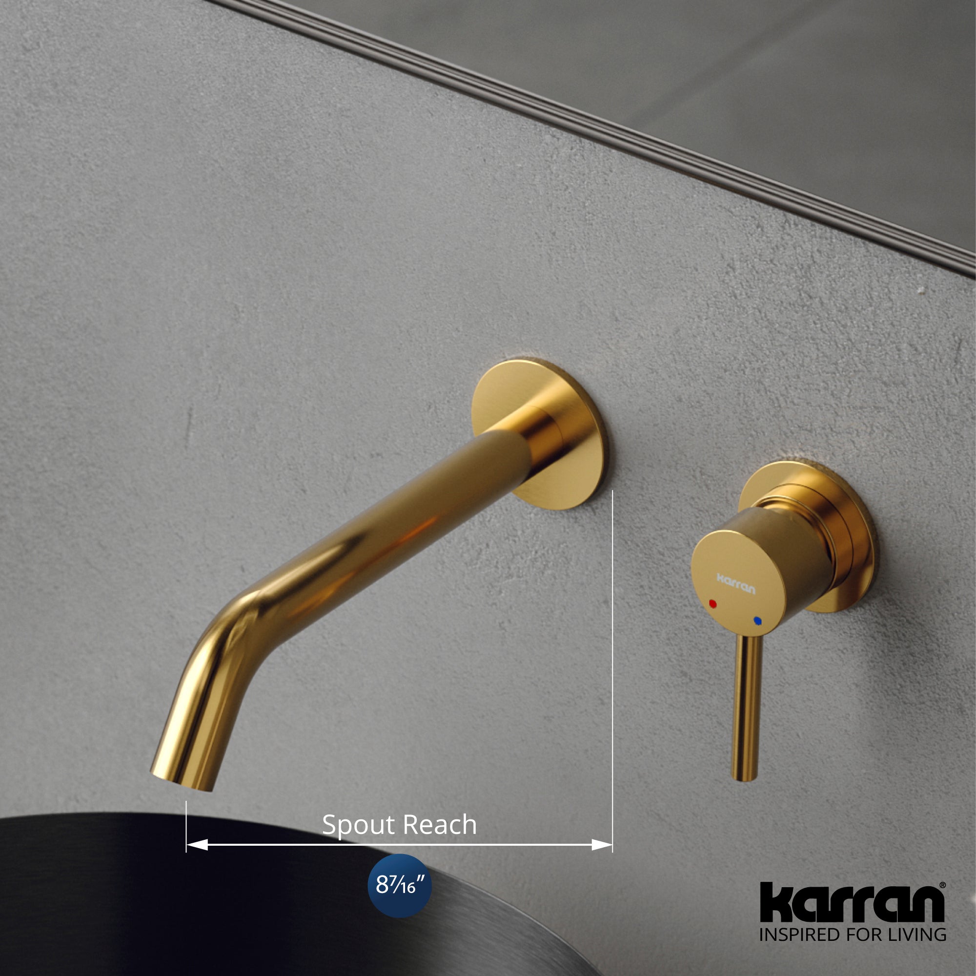 Alternate Image for Karran Grantham 1.5 GPM Single Lever Handle Lead-free Brass ADA Bathroom Faucet, Wall Mounted, Gold, KBF610G