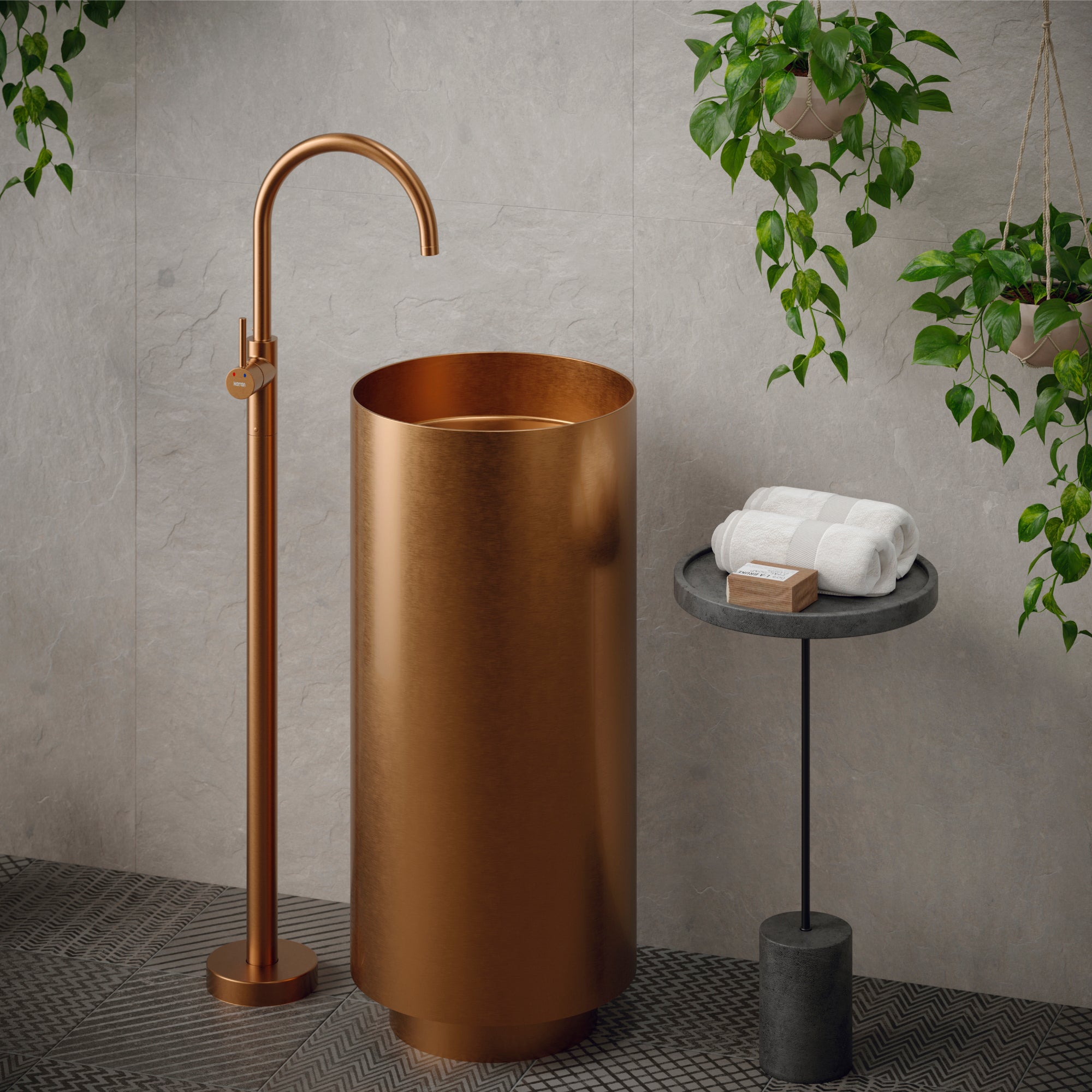 Alternate Image for Karran Howick 1.5 GPM Single Lever Handle Lead-free Brass Bathroom Faucet, Freestanding Floor Mounted, Brushed Copper, KBF650BC