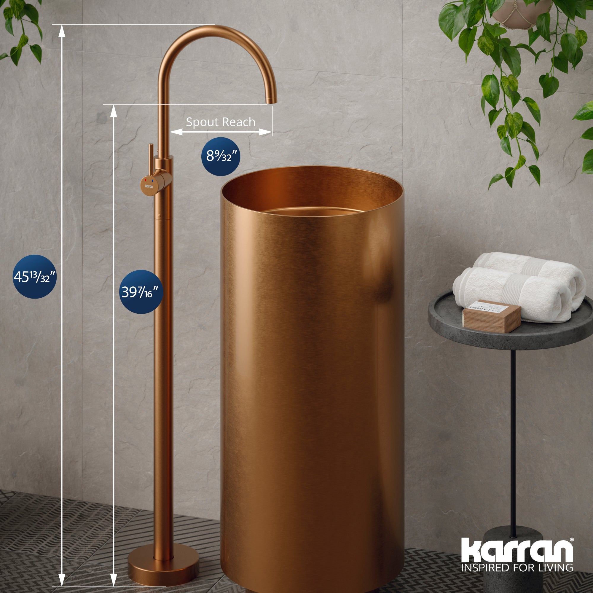 Alternate Image for Karran Howick 1.5 GPM Single Lever Handle Lead-free Brass Bathroom Faucet, Freestanding Floor Mounted, Brushed Copper, KBF650BC