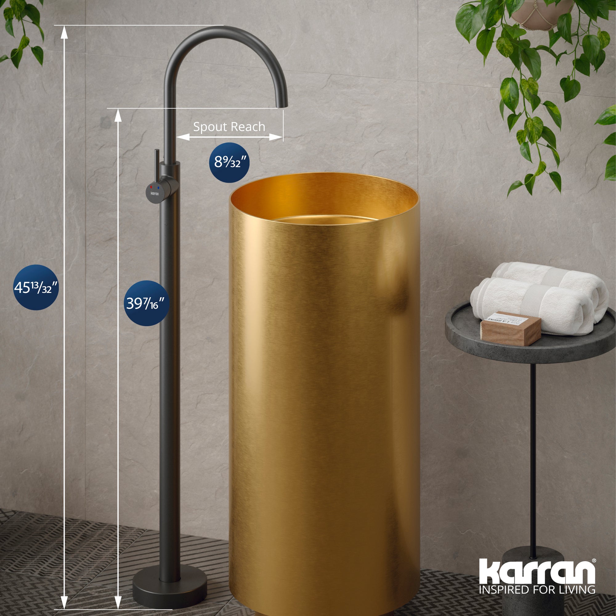 Alternate Image for Karran Howick 1.5 GPM Single Lever Handle Lead-free Brass Bathroom Faucet, Freestanding Floor Mounted, Gunmetal Grey, KBF650GG