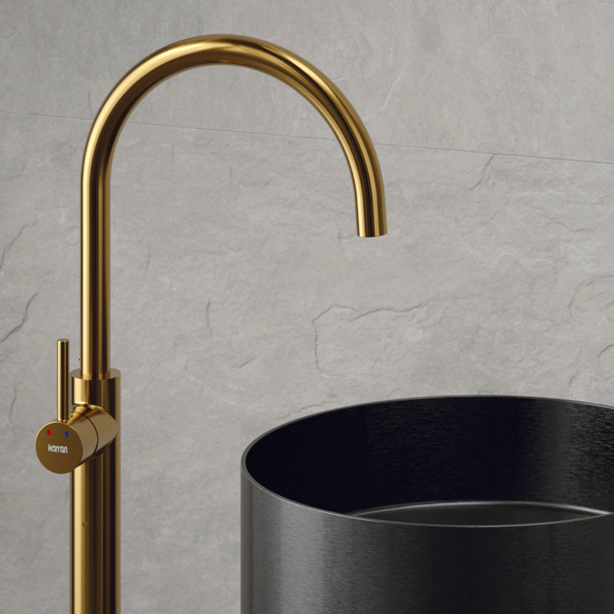 Alternate Image for Karran Howick 1.5 GPM Single Lever Handle Lead-free Brass Bathroom Faucet, Freestanding Floor Mounted, Gold, KBF650G
