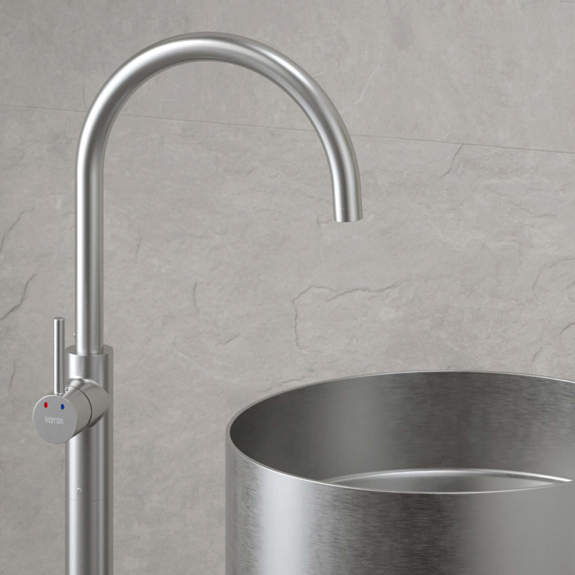 Alternate Image for Karran Howick 1.5 GPM Single Lever Handle Lead-free Brass Bathroom Faucet, Freestanding Floor Mounted, Stainless Steel, KBF650SS