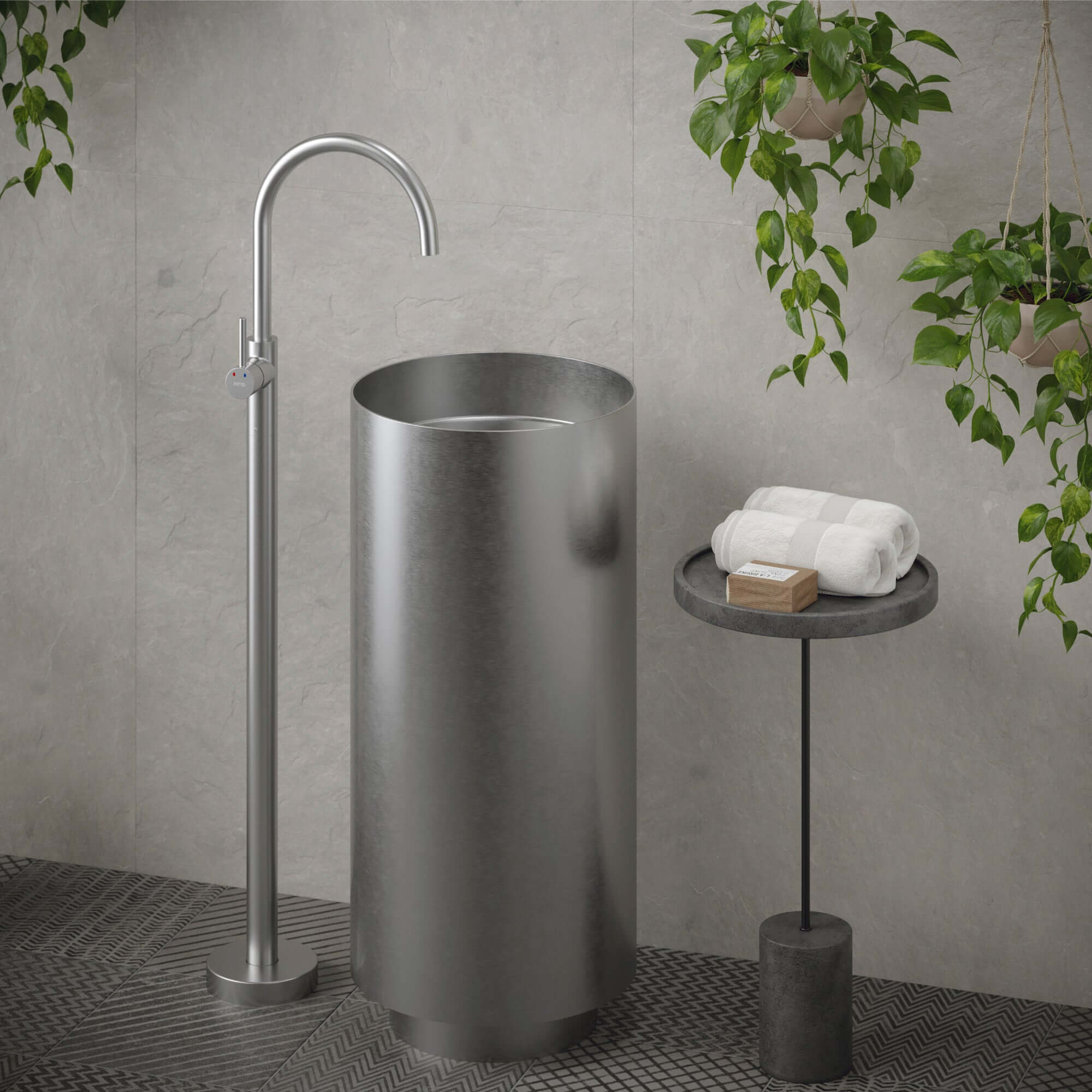 Alternate Image for Karran Howick 1.5 GPM Single Lever Handle Lead-free Brass Bathroom Faucet, Freestanding Floor Mounted, Stainless Steel, KBF650SS