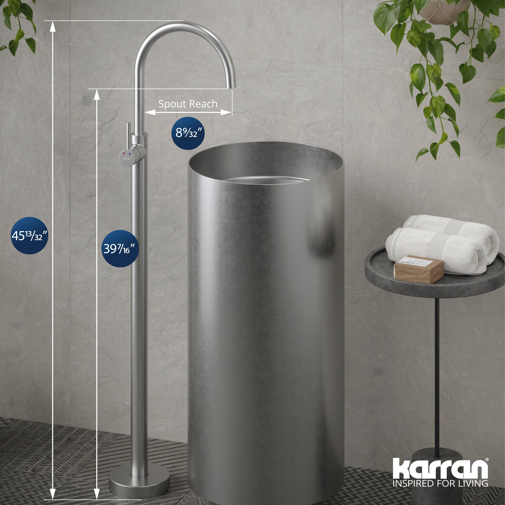 Alternate Image for Karran Howick 1.5 GPM Single Lever Handle Lead-free Brass Bathroom Faucet, Freestanding Floor Mounted, Stainless Steel, KBF650SS