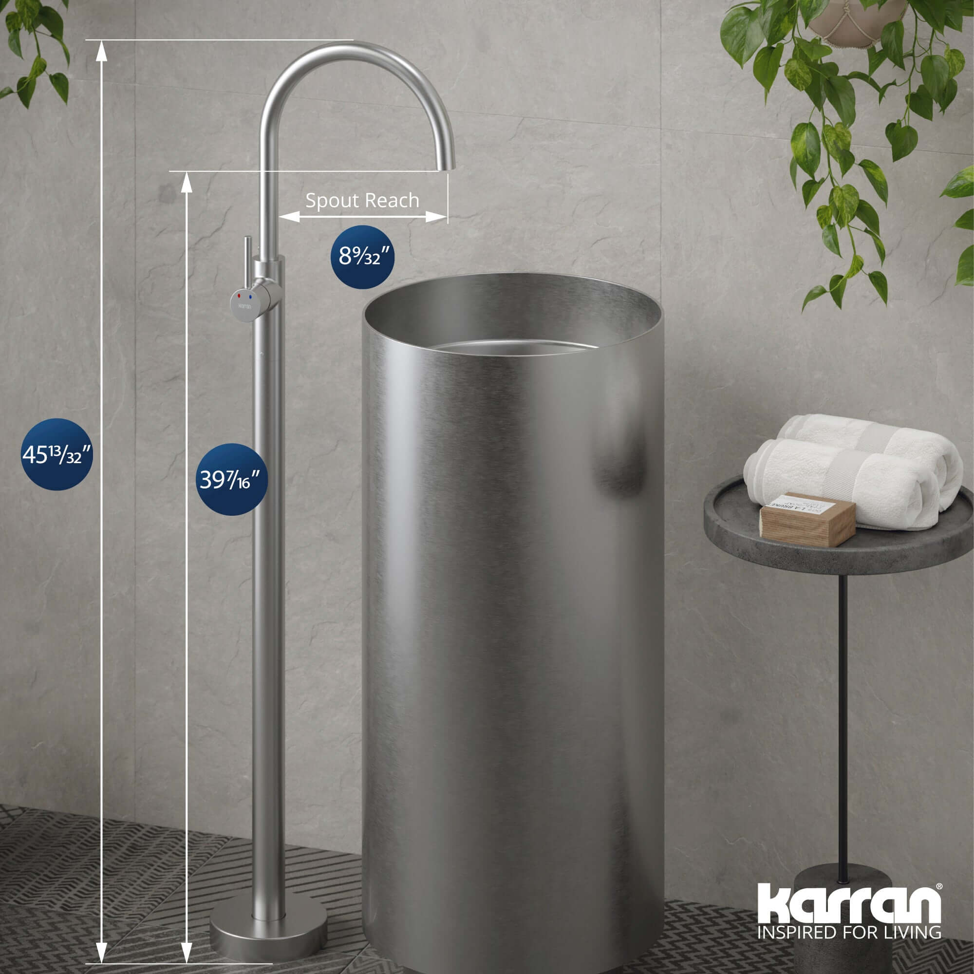 Alternate Image for Karran Howick 1.5 GPM Single Lever Handle Lead-free Brass Bathroom Faucet, Freestanding Floor Mounted, Stainless Steel, KBF650SS