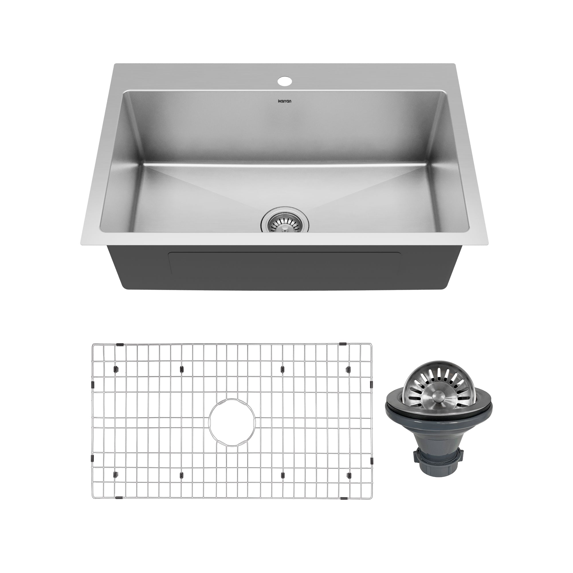 Main Image of Karran 33" Drop In/Topmount Stainless Steel Kitchen Sink, 16 Gauge, EL-33-PK1