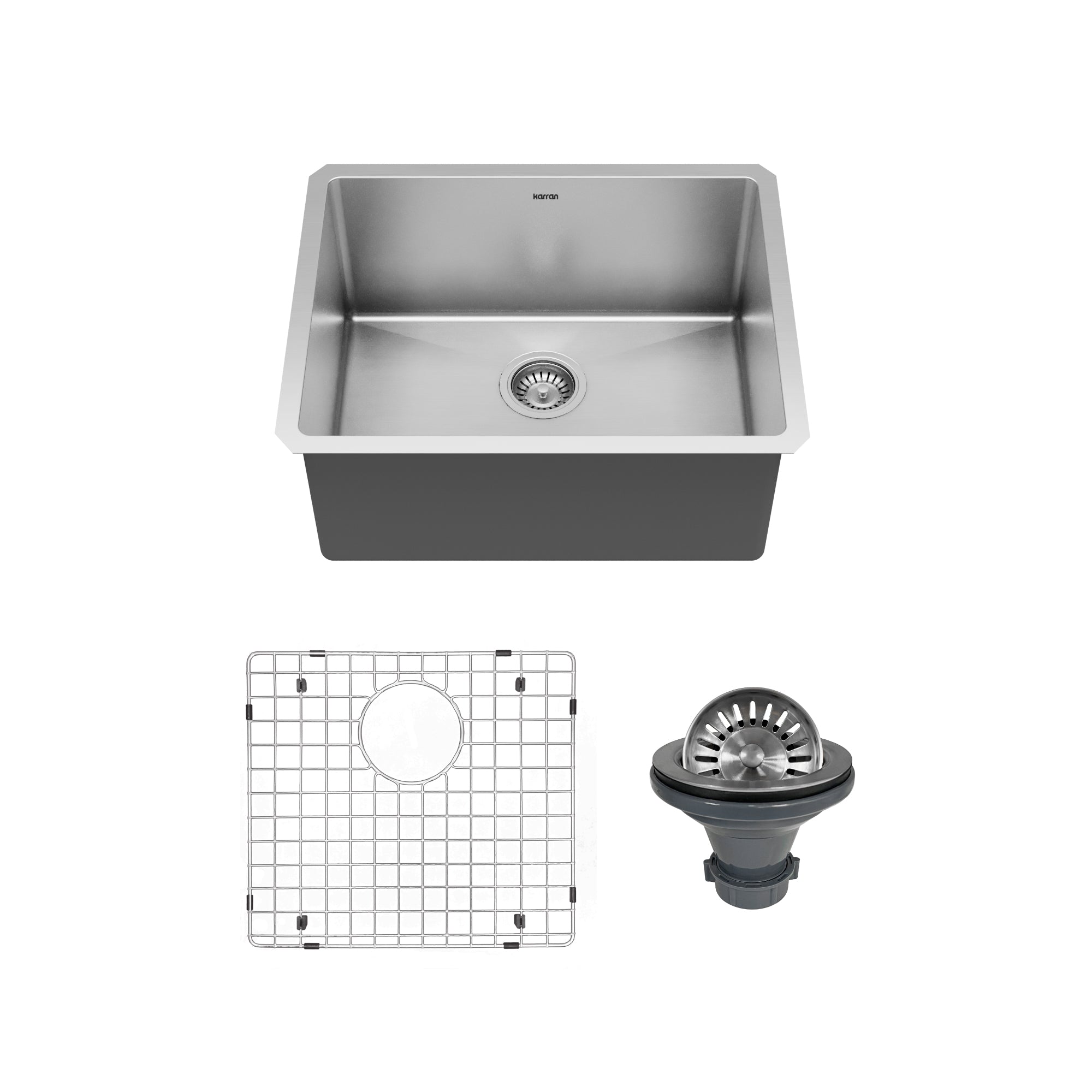 Main Image of Karran 23" Undermount Stainless Steel Kitchen Sink, 16 Gauge, EL-73-PK1