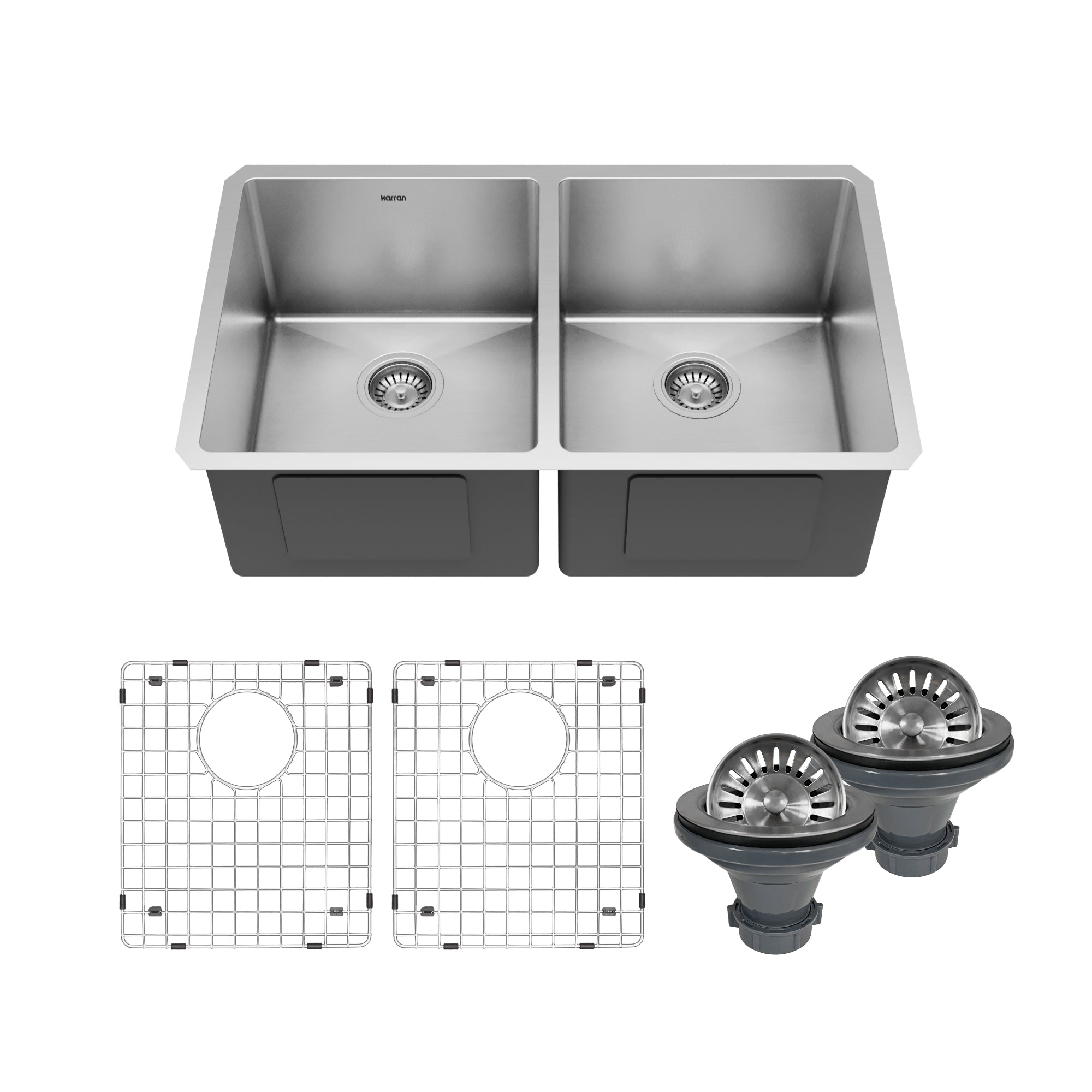 Main Image of Karran 32" Undermount Stainless Steel Kitchen Sink, 50/50 Double Bowl, 16 Gauge, EL-76-PK1