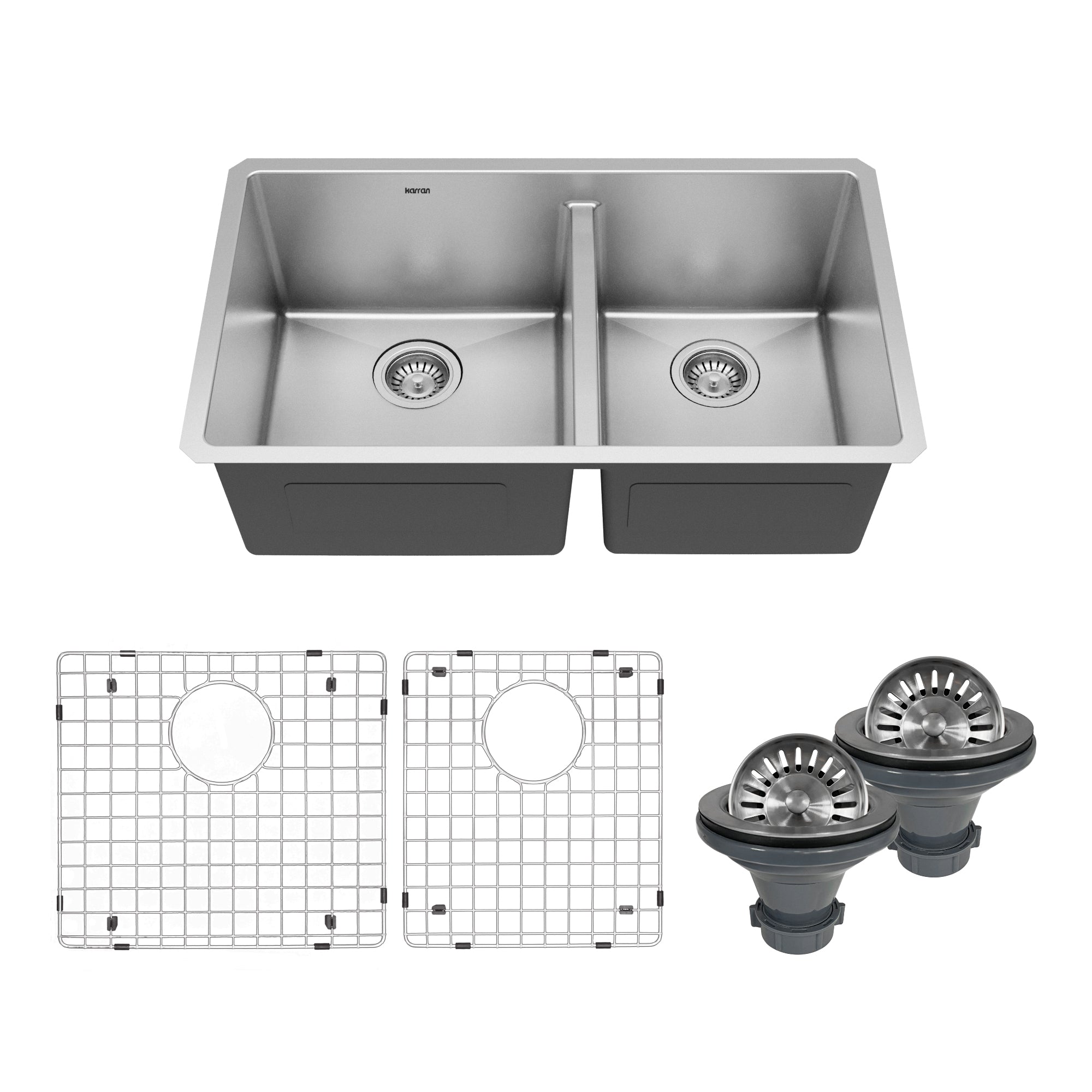 Main Image of Karran 32" Undermount Stainless Steel Kitchen Sink with Accessories, 60/40 Double Bowl, 16 Gauge, EL-77-PK1
