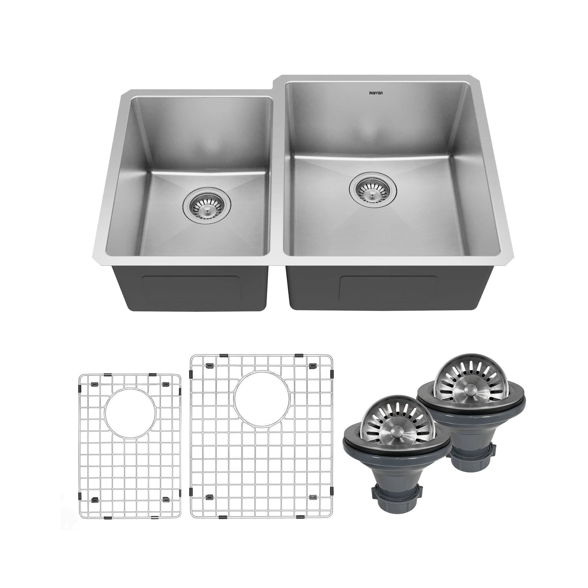 Main Image of Karran Elite 33" Undermount Stainless Steel Kitchen Sink with Accessories, 40/60 Double Bowl, 16 Gauge, EL-78L-PK1