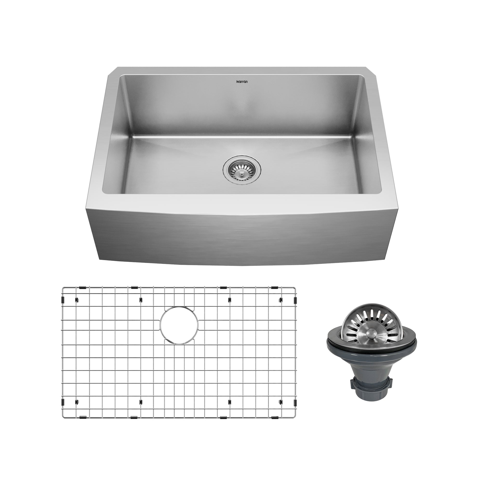 Main Image of Karran 30" Stainless Steel Farmhouse Sink, 16 Gauge, EL-82-PK1