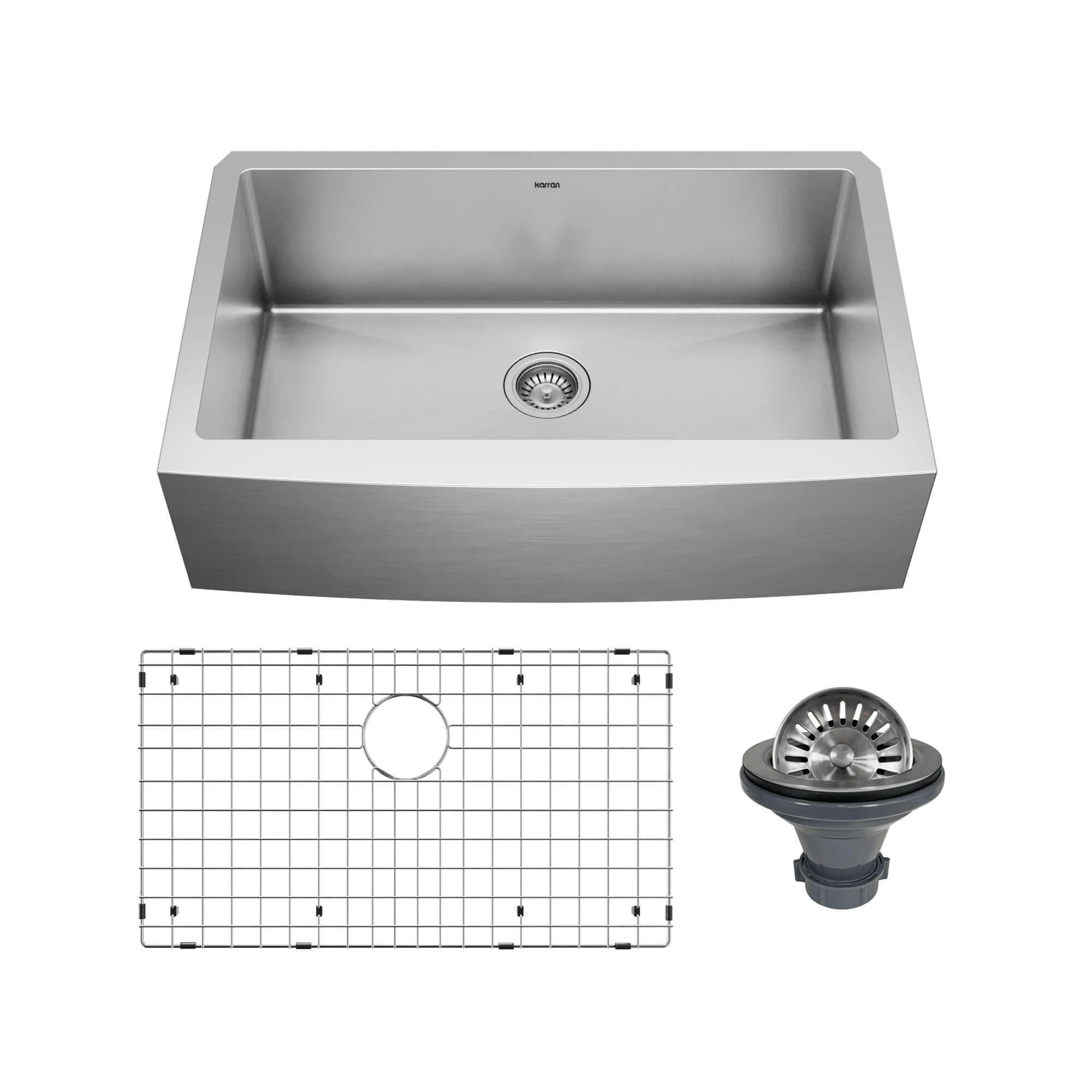 Main Image of Karran 33" Stainless Steel Farmhouse Sink, 16 Gauge, EL-84-PK1