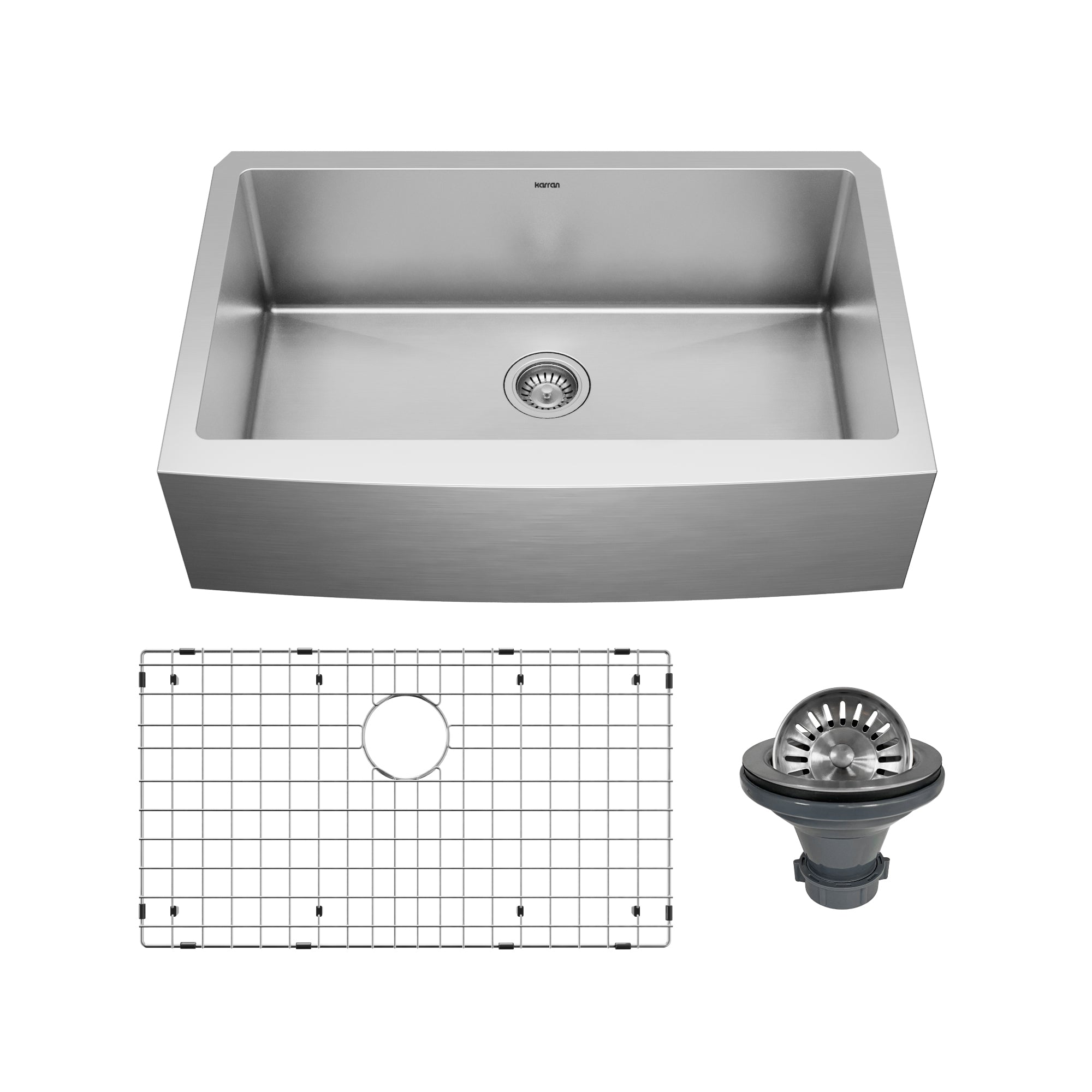 Main Image of Karran 33" Stainless Steel Farmhouse Sink, 16 Gauge, EL-84-PK1