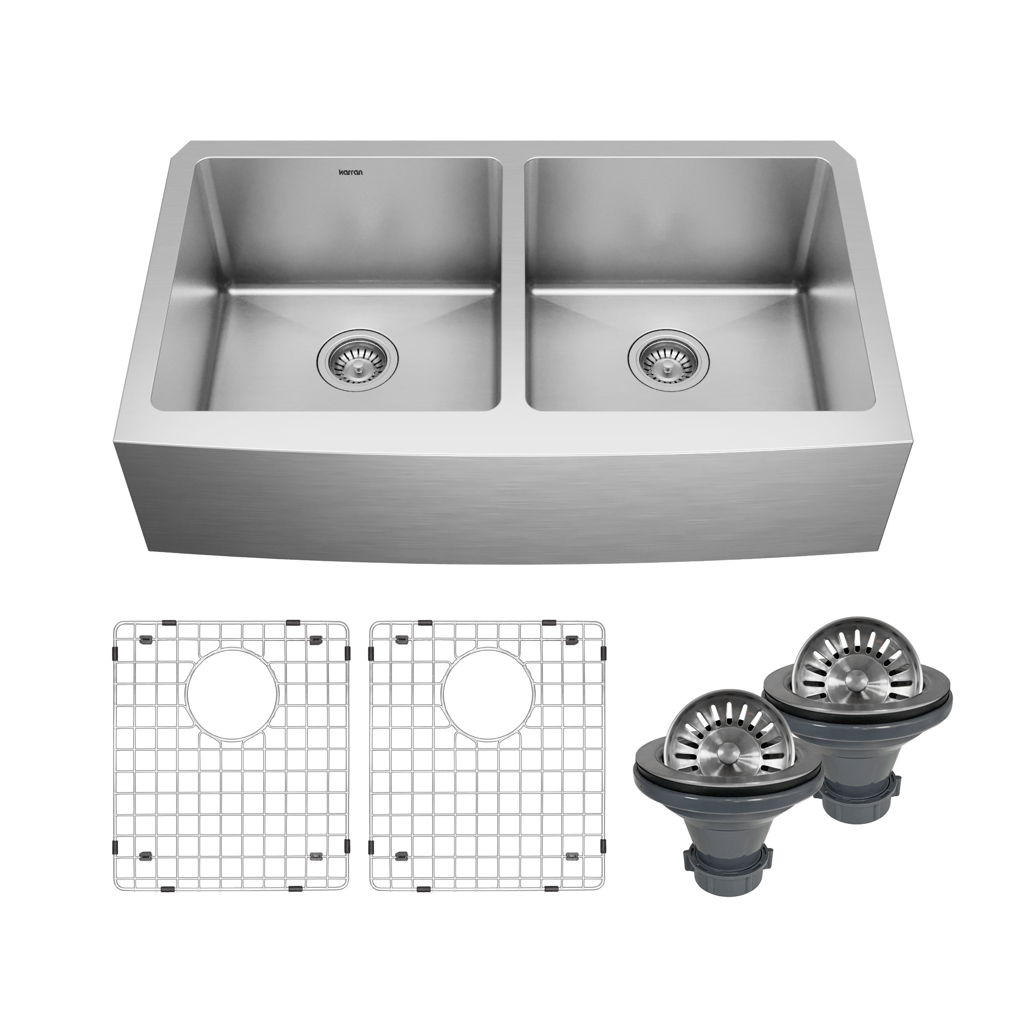 Main Image of Karran Elite 36" Stainless Steel Farmhouse Sink with Accessories, 50/50 Double Bowl, 16 Gauge, EL-88-PK1