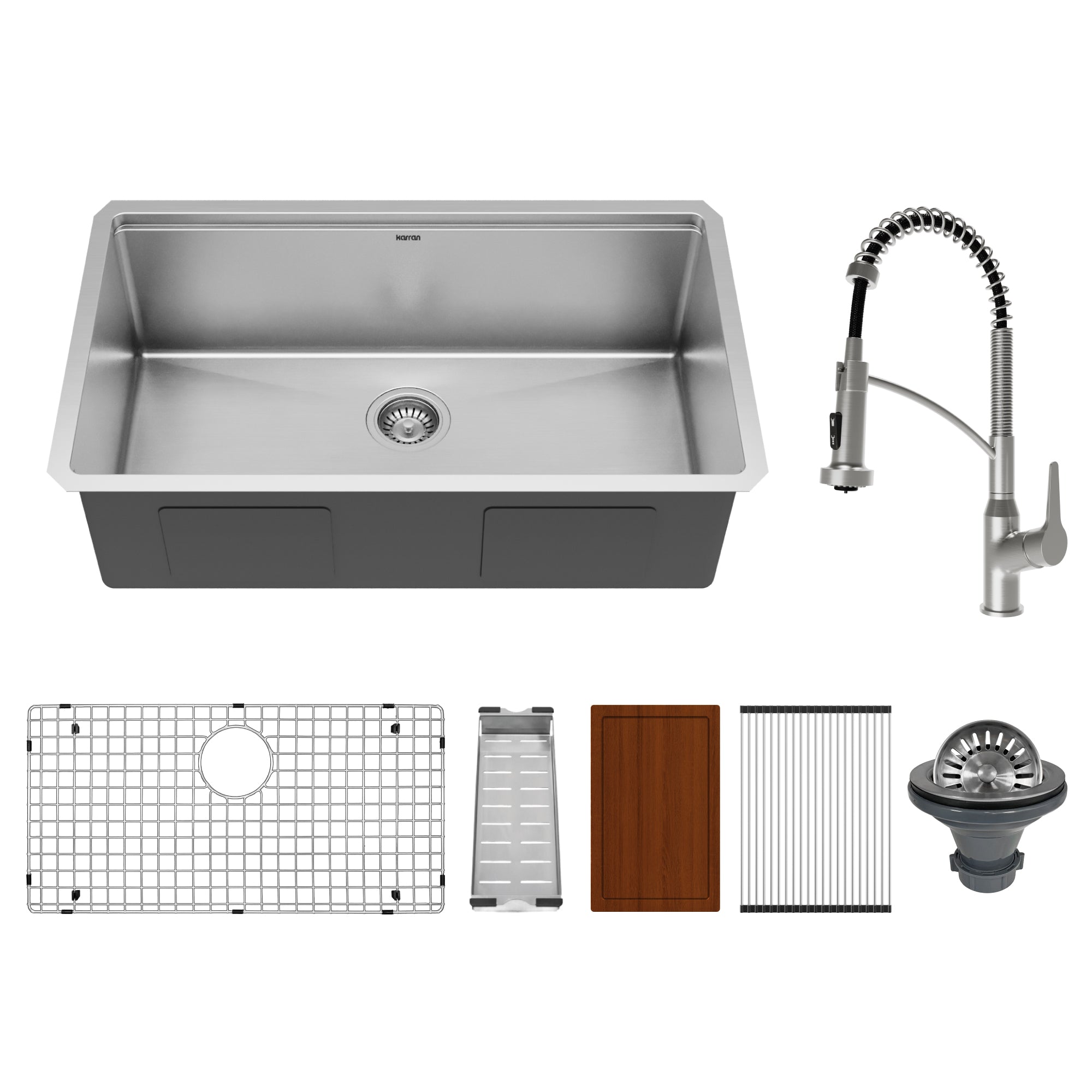 Karran Elite Workstation 32" Undermount Stainless Steel Kitchen Sink with Faucet, WS-37-PK3