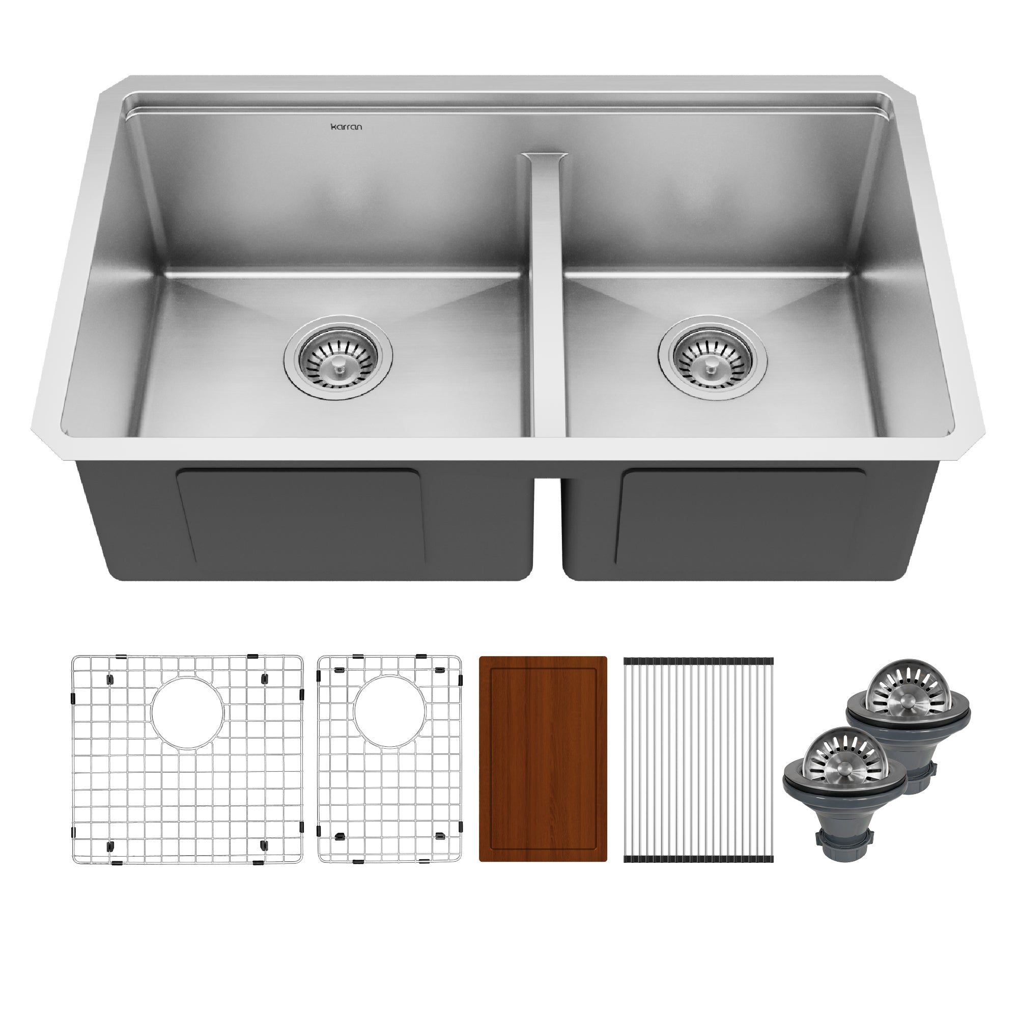 Main Image of Karran Elite Workstation 32" Undermount Stainless Steel Workstation Kitchen Sink with Accessories, 60/40 Double Bowl, 16 Gauge, WS-40-PK1