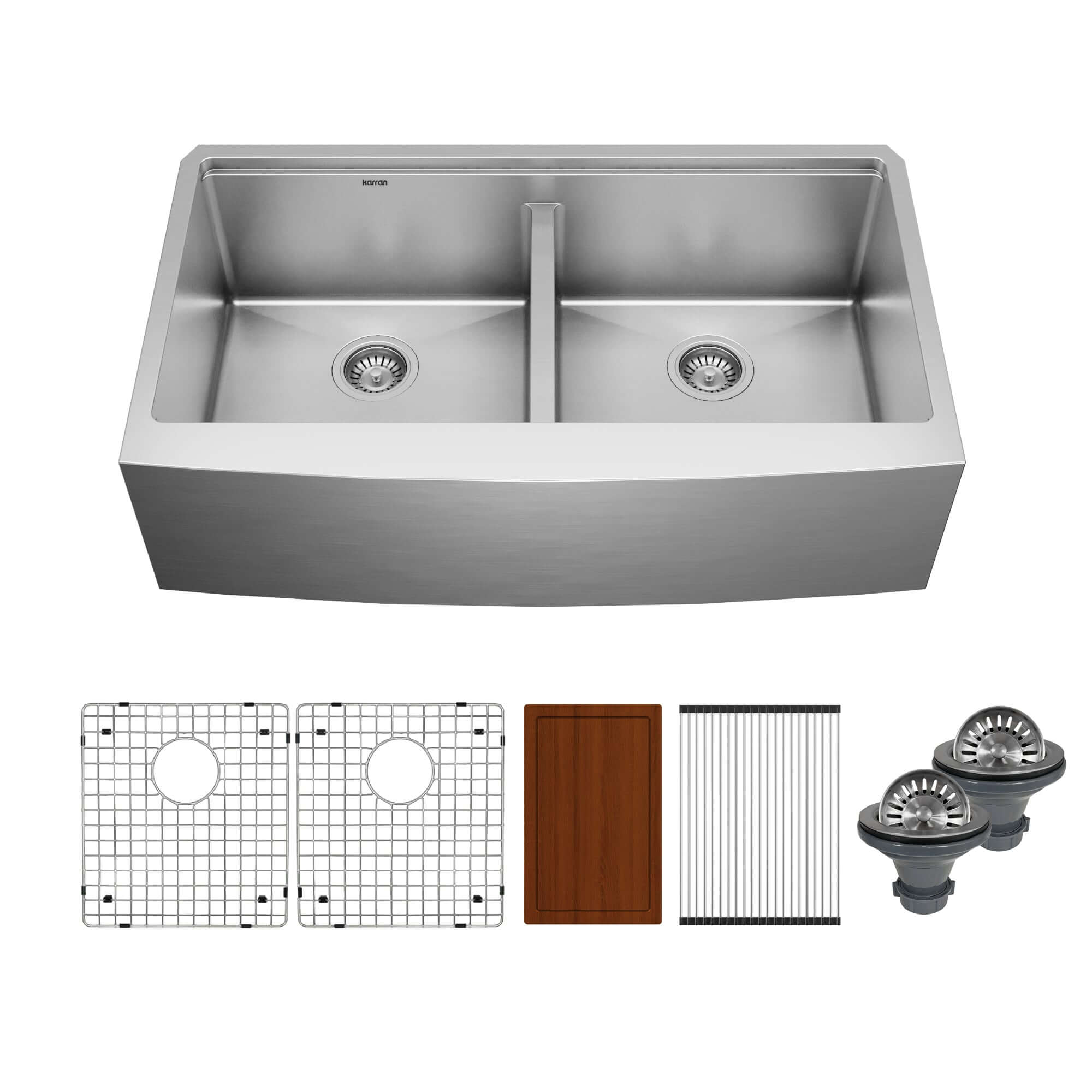 Main Image of Karran Elite Workstation 36" Stainless Steel Workstation Farmhouse Sink with Accessories, 50/50 Double Bowl, 16 Gauge, WSA-48-PK1