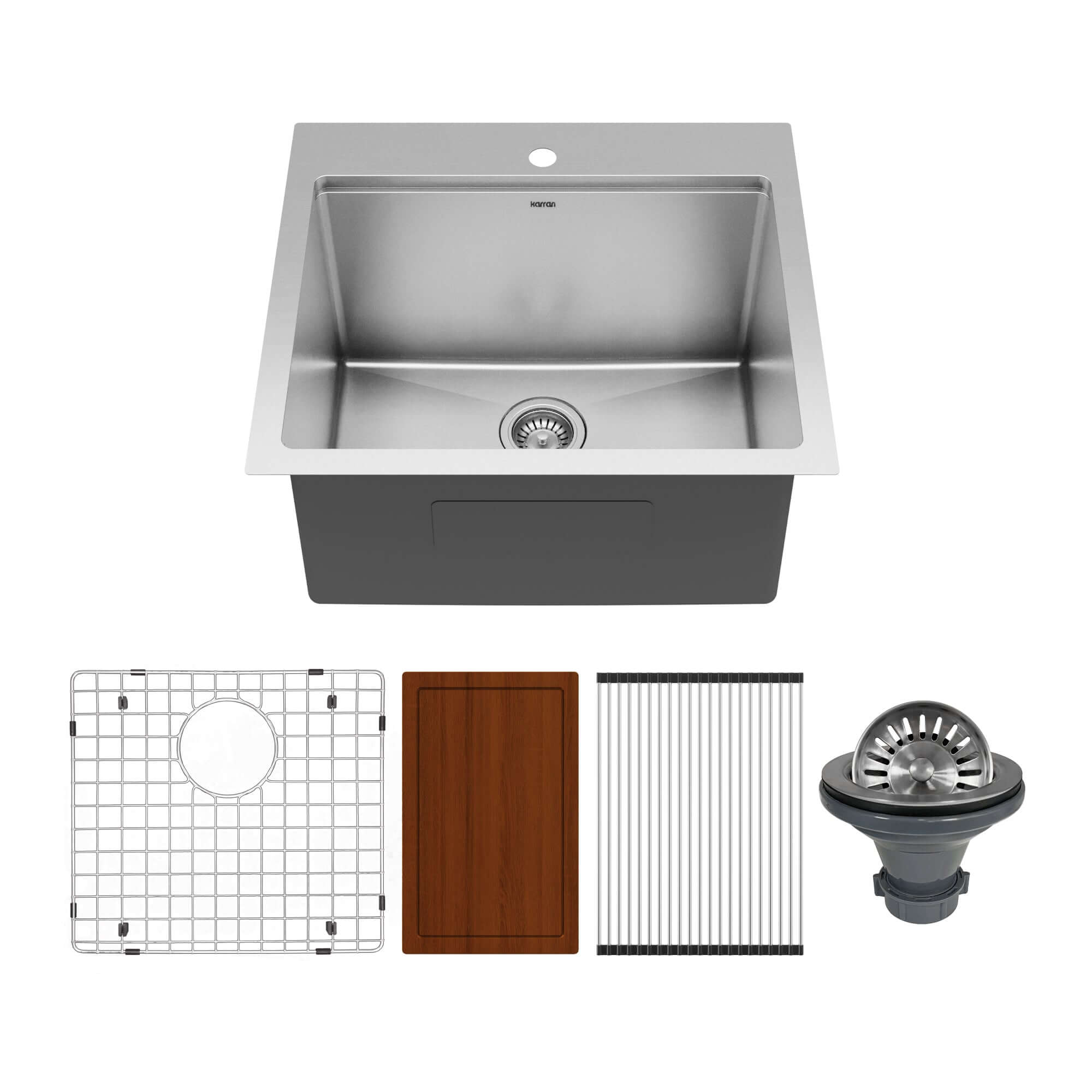 Main Image of Karran Elite Workstation 25" Drop In/Topmount Stainless Steel Workstation Kitchen Sink with Accessories, 16 Gauge, WST-22-PK1