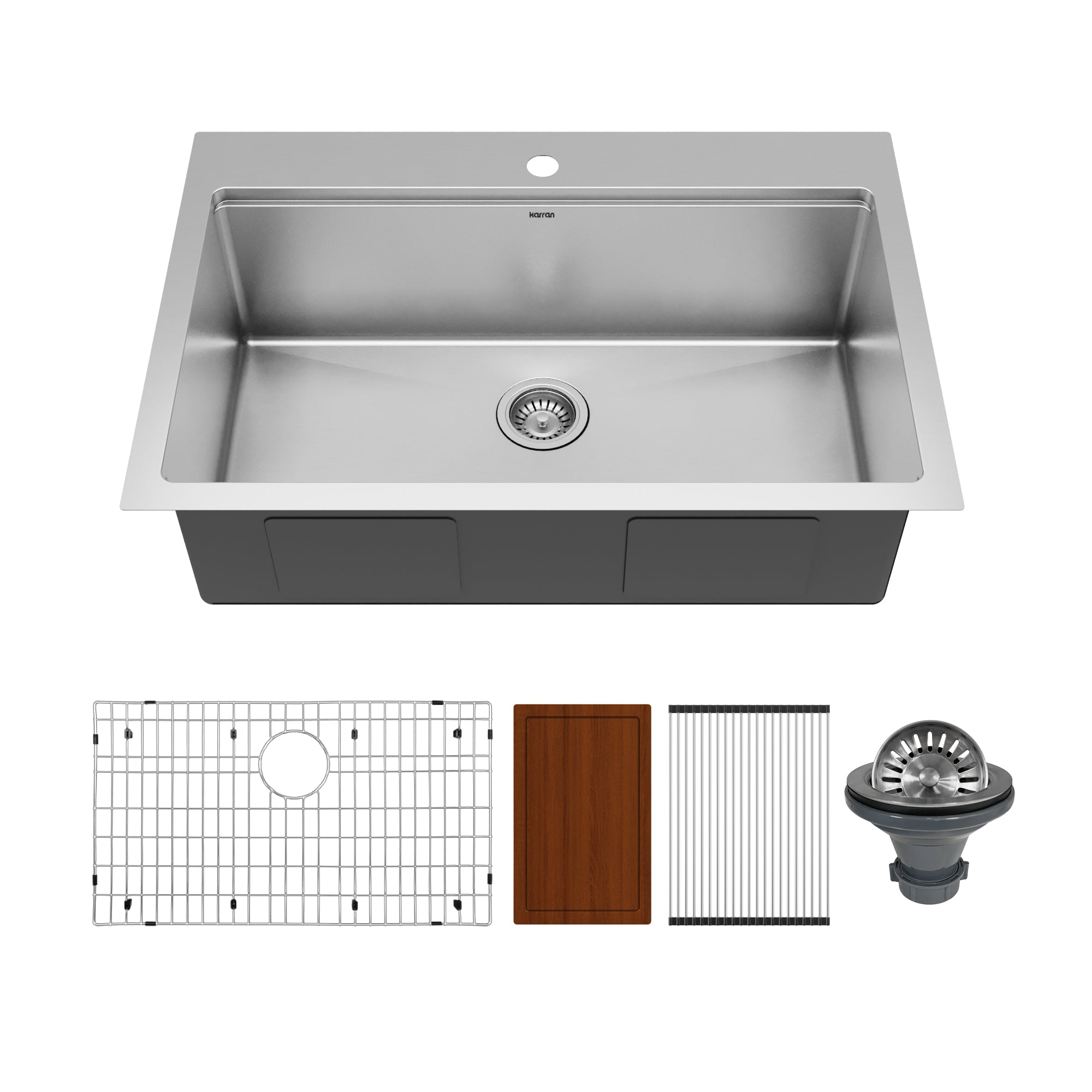 Main Image of Karran Elite Workstation 33" Drop In/Topmount Stainless Steel Workstation Kitchen Sink with Accessories, 16 Gauge, WST-23-PK1