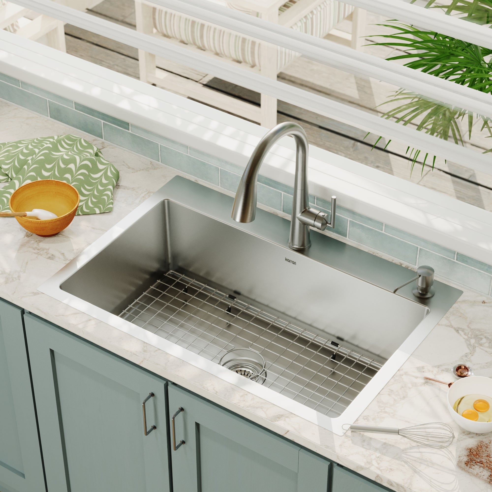 Alternative View of Karran 33" Drop In/Topmount Stainless Steel Kitchen Sink, 16 Gauge, EL-33-PK1