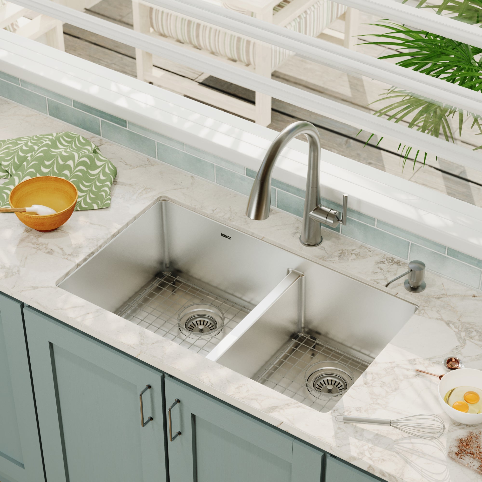 Alternative View of Karran 32" Undermount Stainless Steel Kitchen Sink with Accessories, 60/40 Double Bowl, 16 Gauge, EL-77-PK1