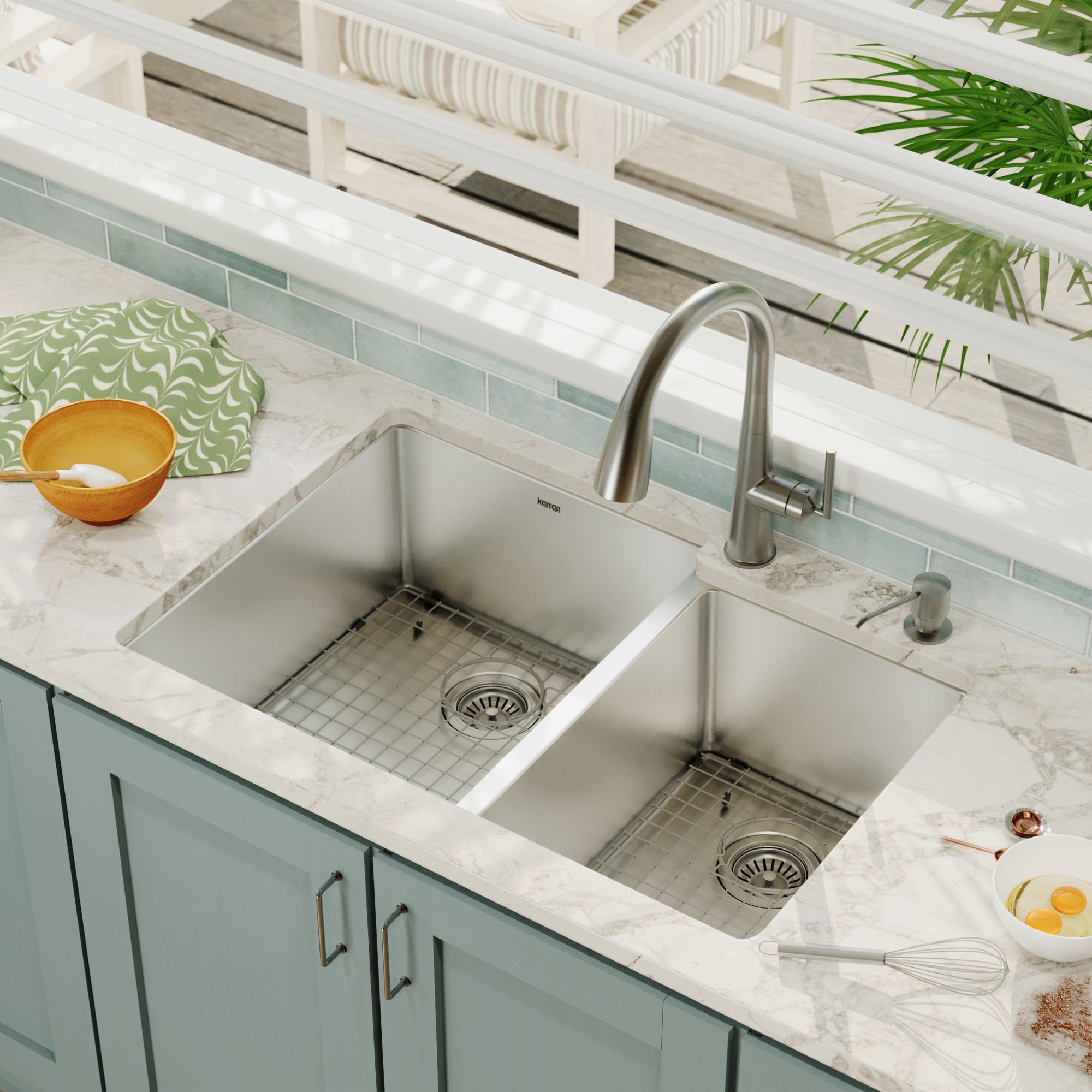 Alternative View of Karran Elite 33" Undermount Stainless Steel Kitchen Sink with Accessories, 60/40 Double Bowl, 16 Gauge, EL-78R-PK1