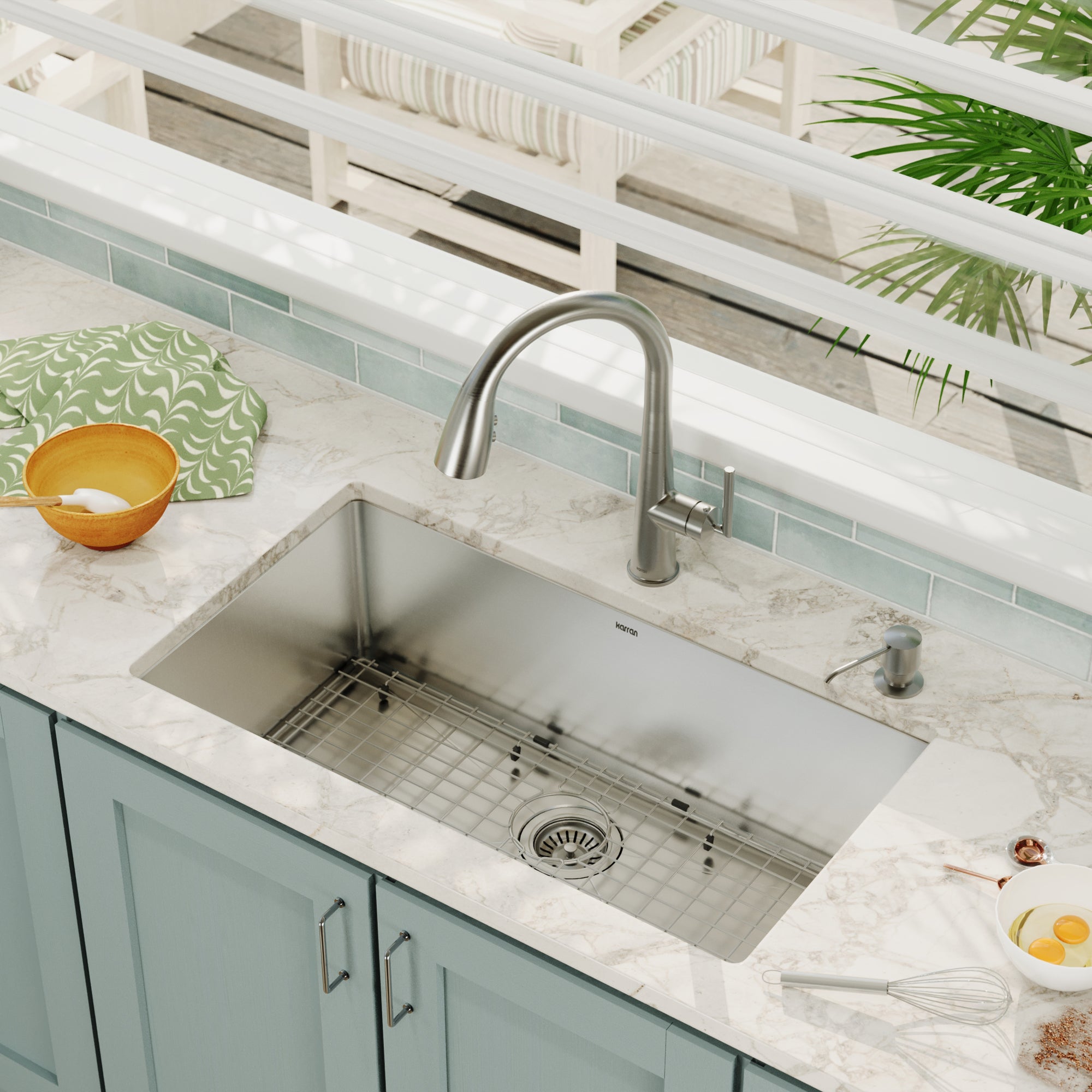 Karran elite 32 stainless steel kitchen sink 16 gauge lifestyle image