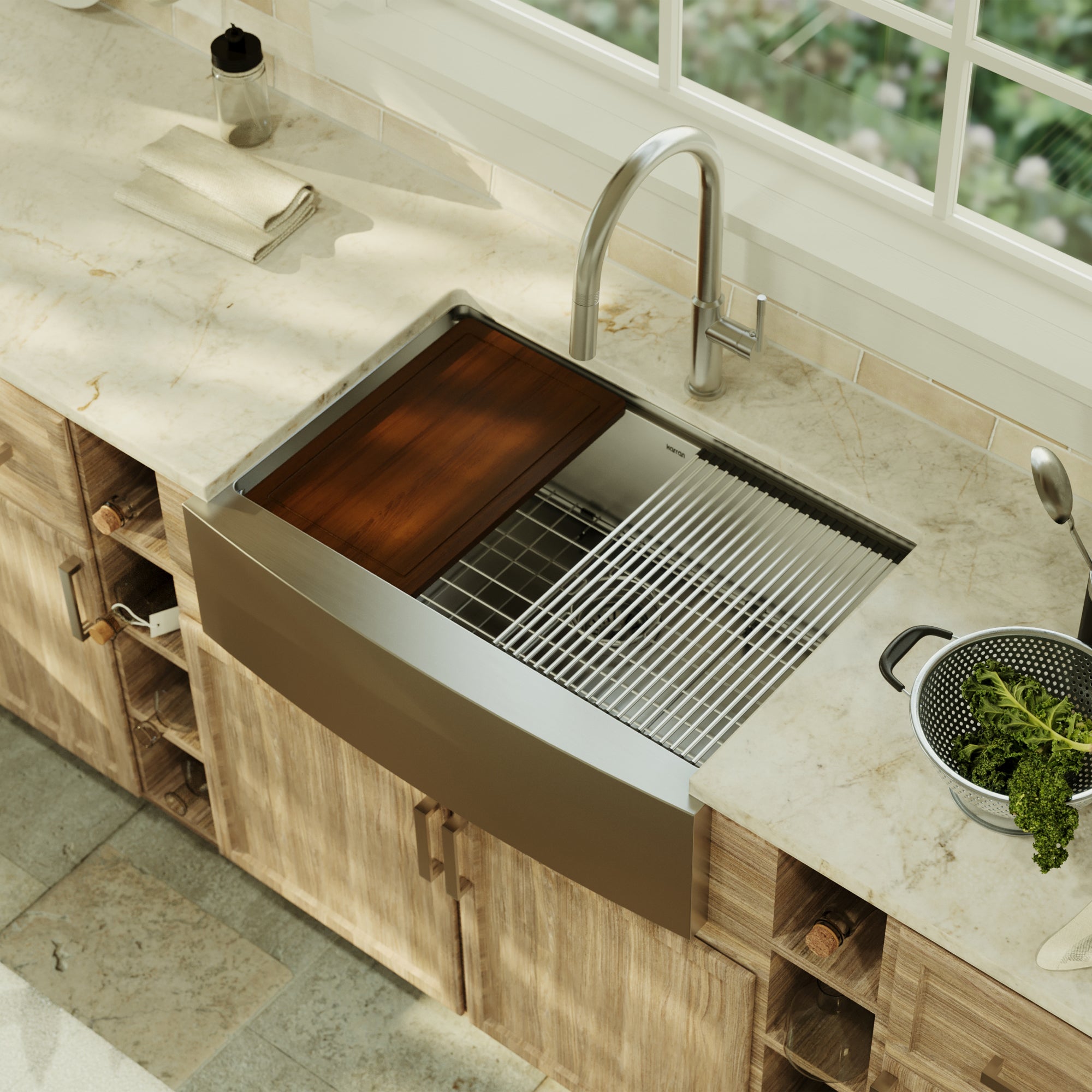 Alternative View of Karran Elite Workstation 30" Stainless Steel Workstation Farmhouse Sink with Accessories, 16 Gauge, WSA-42-PK1