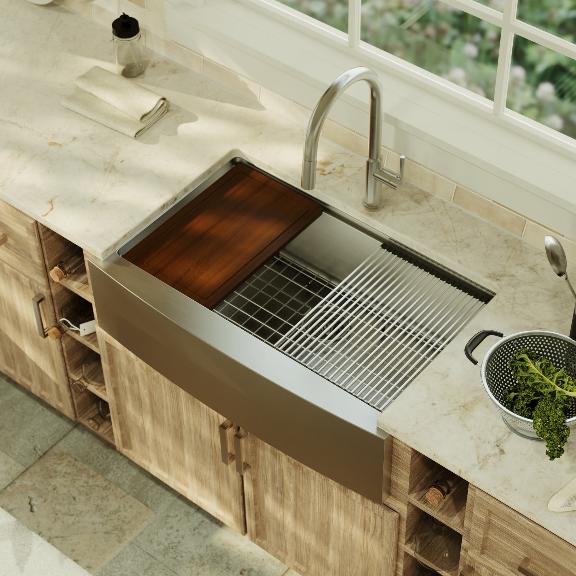 Alternative View of Karran Elite Workstation 33" Stainless Steel Workstation Farmhouse Sink with Accessories, 16 Gauge, WSA-45-PK1