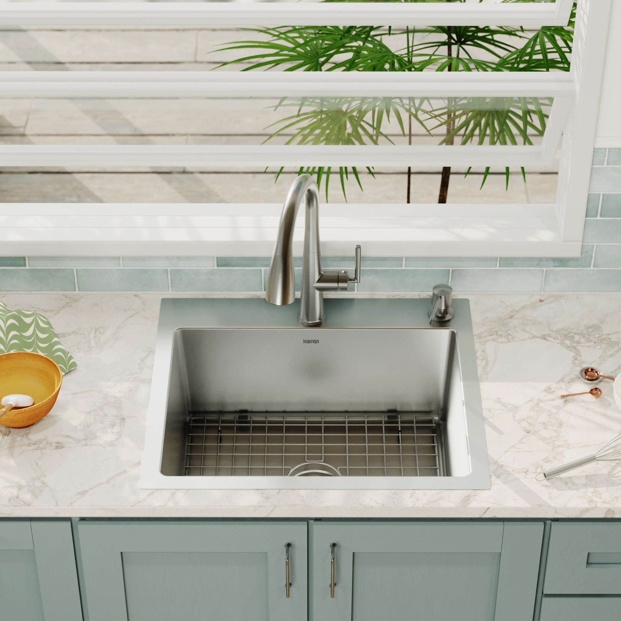 Alternative View of Karran 25" Drop In/Topmount Stainless Steel Kitchen Sink with Accessories, 16 Gauge, EL-30-PK1