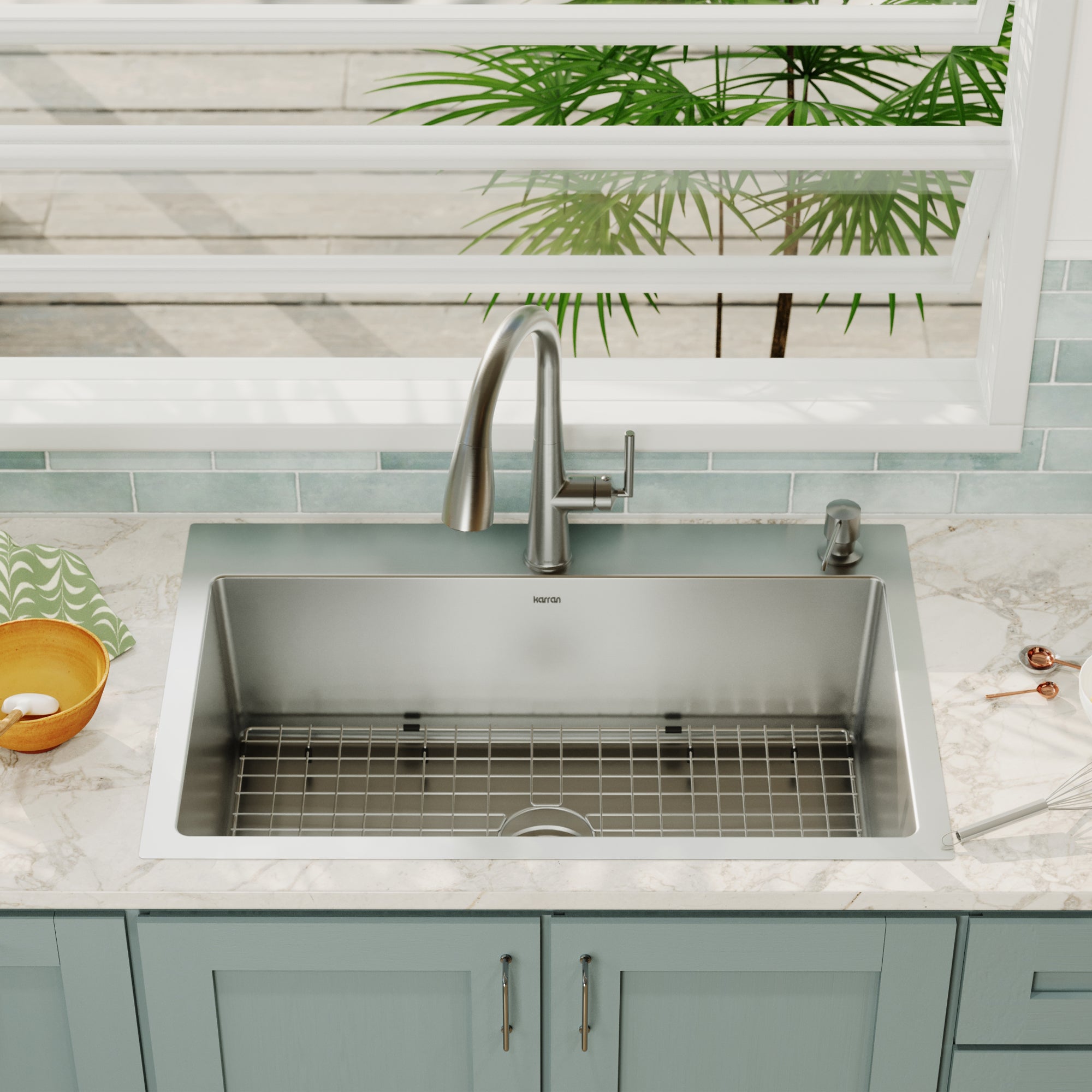 Alternative View of Karran 33" Drop In/Topmount Stainless Steel Kitchen Sink, 16 Gauge, EL-33-PK1