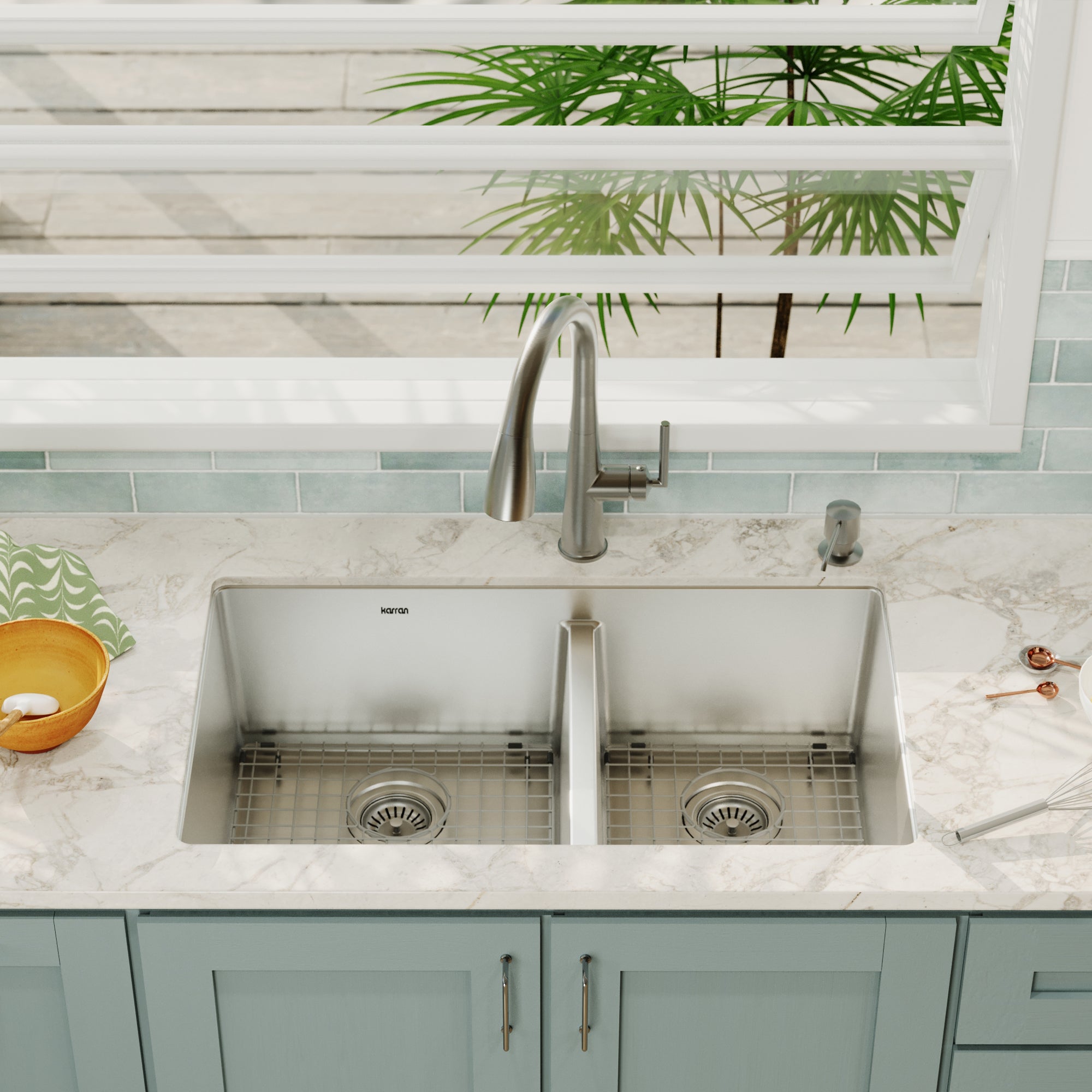 Alternative View of Karran 32" Undermount Stainless Steel Kitchen Sink with Accessories, 60/40 Double Bowl, 16 Gauge, EL-77-PK1