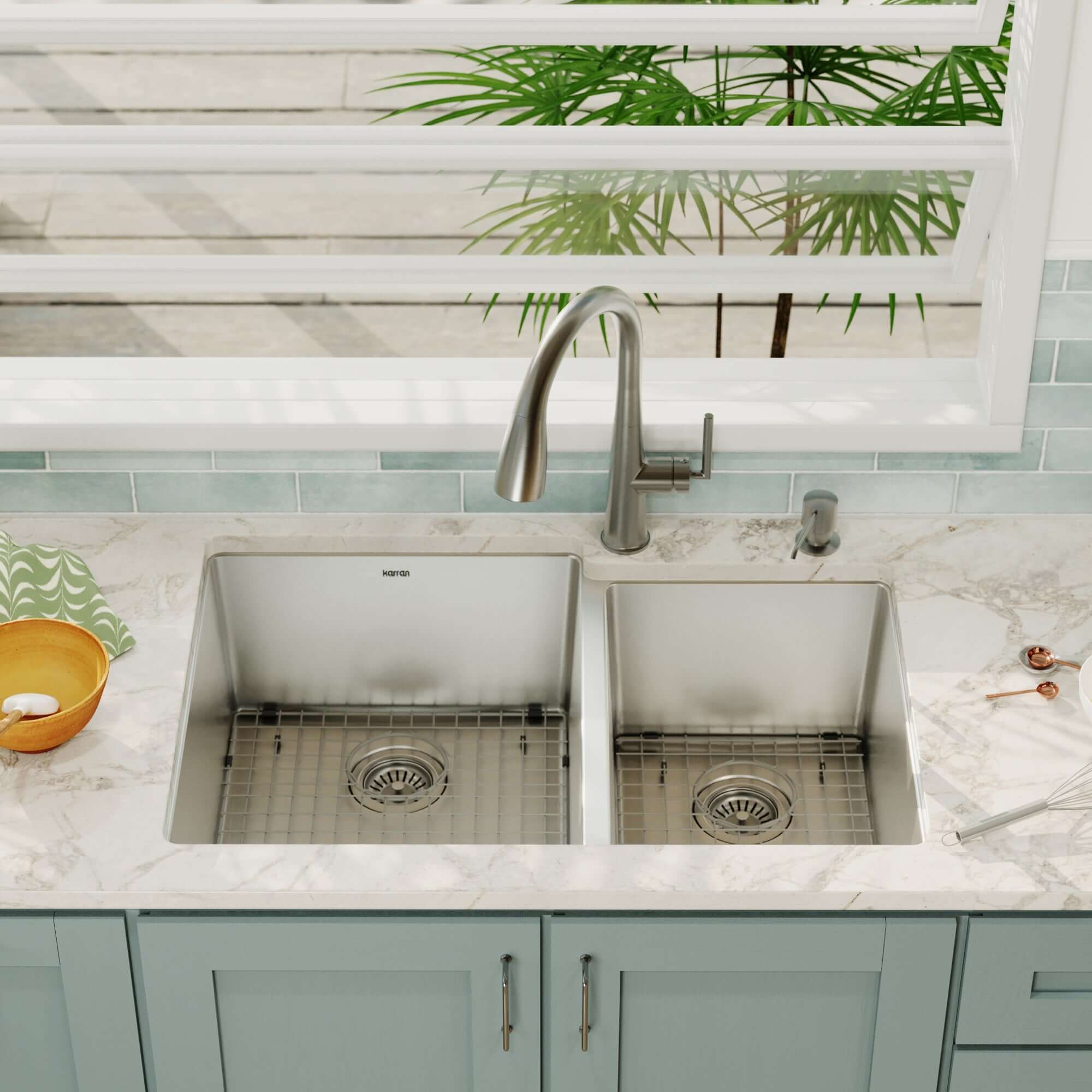 Alternative View of Karran Elite 33" Undermount Stainless Steel Kitchen Sink with Accessories, 60/40 Double Bowl, 16 Gauge, EL-78R-PK1