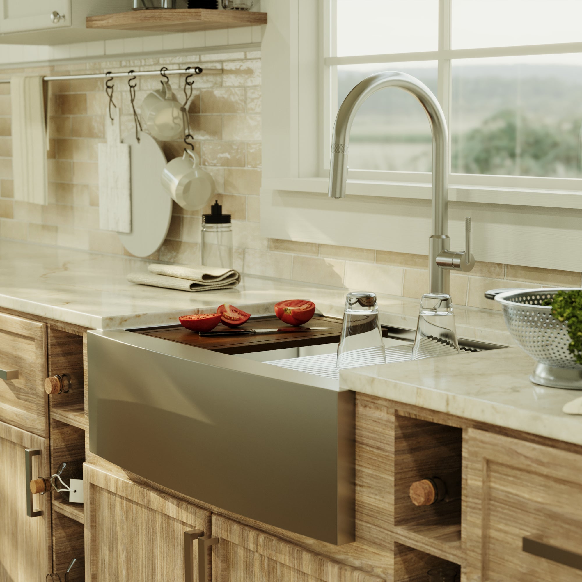 Alternative View of Karran Elite Workstation 30" Stainless Steel Workstation Farmhouse Sink with Accessories, 16 Gauge, WSA-42-PK1