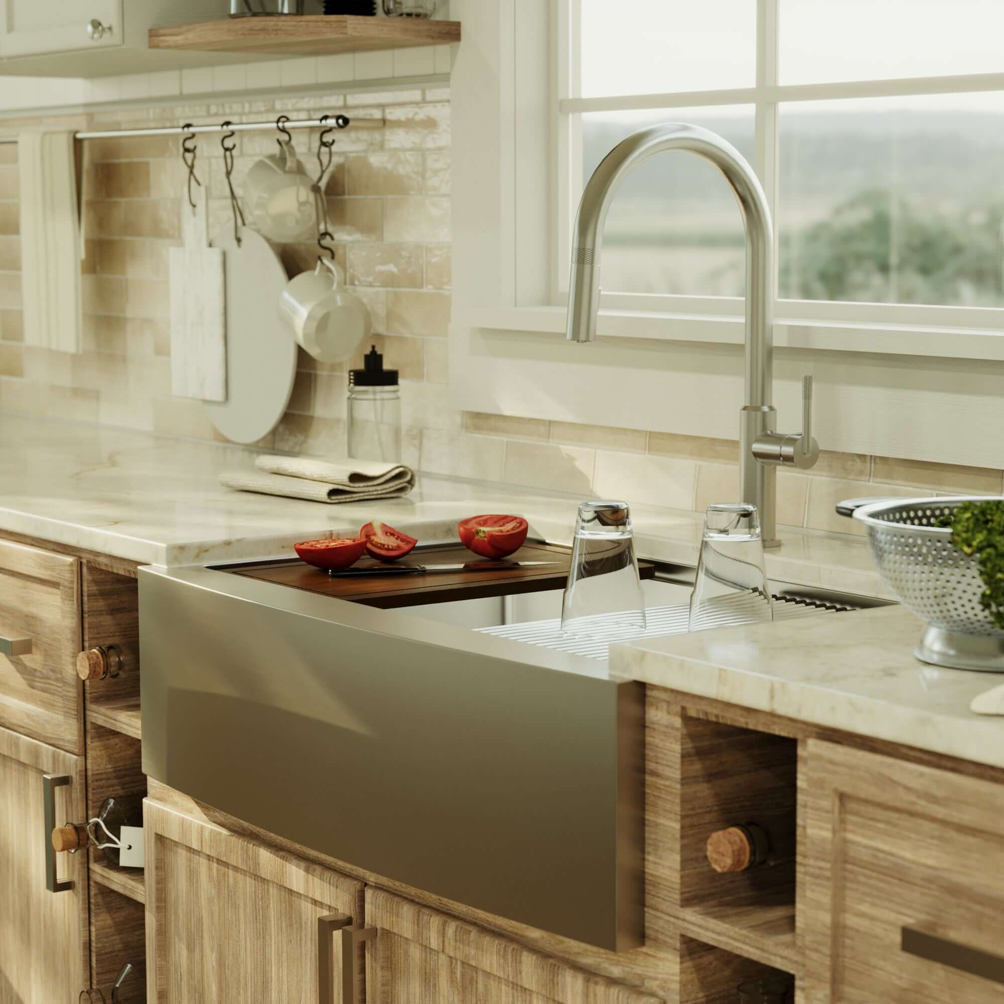 Alternative View of Karran Elite Workstation 33" Stainless Steel Workstation Farmhouse Sink with Accessories, 16 Gauge, WSA-45-PK1