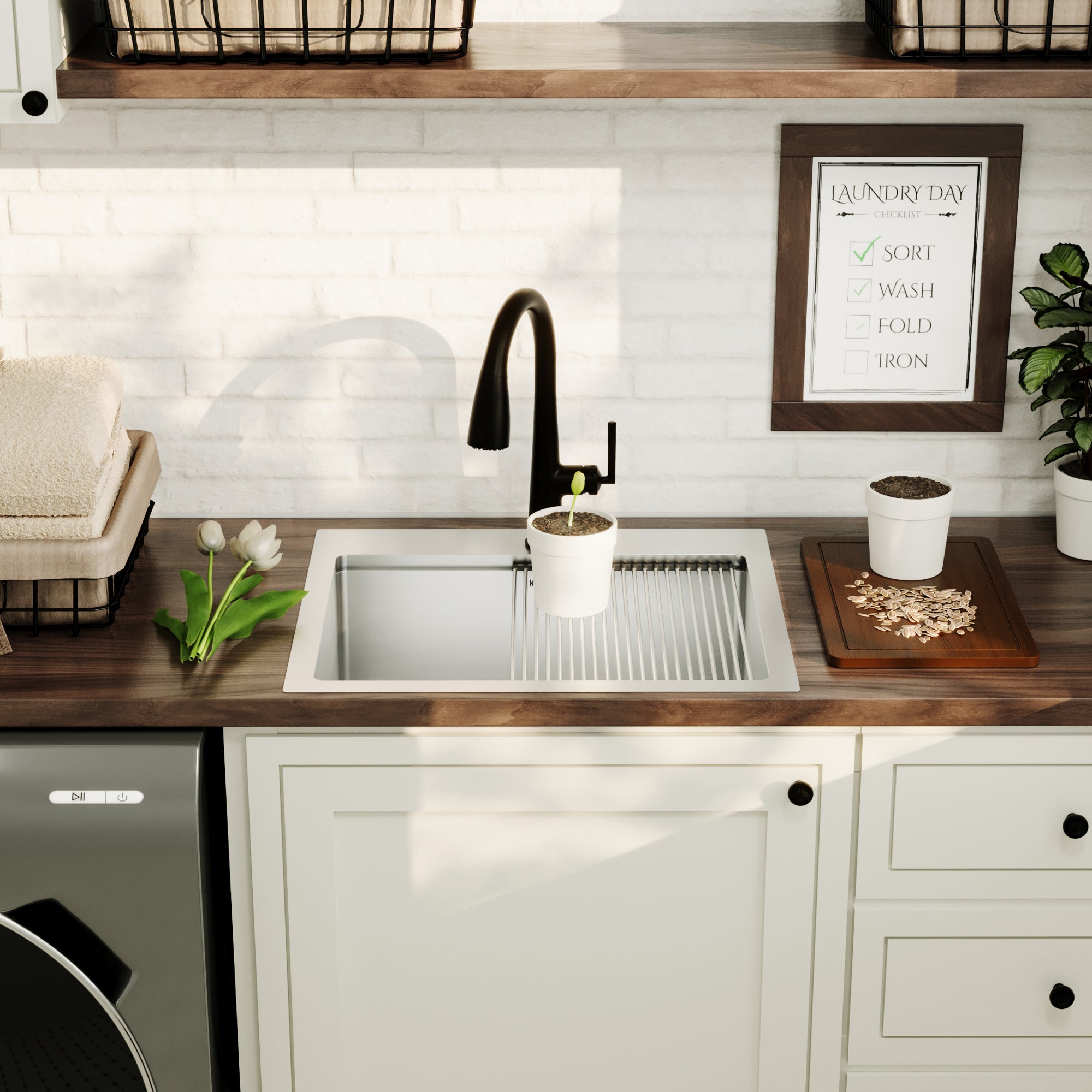 Alternative View of Karran Elite Workstation 25" Drop In/Topmount Stainless Steel Workstation Kitchen Sink with Accessories, 16 Gauge, WST-22-PK1