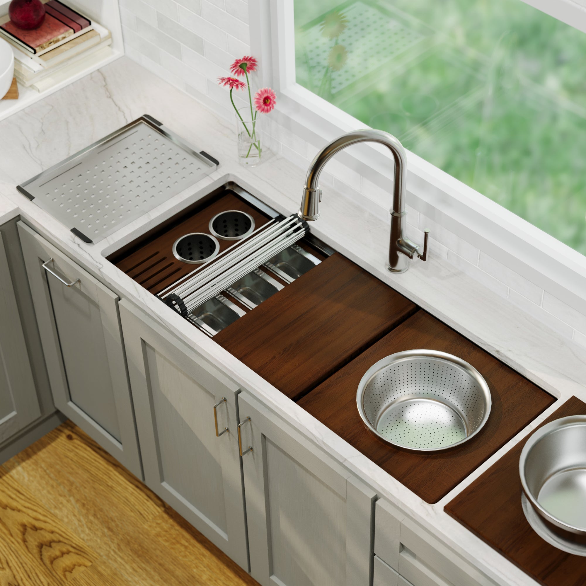 Alternative View of Karran 45" Undermount Stainless Steel Workstation Kitchen Sink with Accessories, 16 Gauge, WS-100-PK1