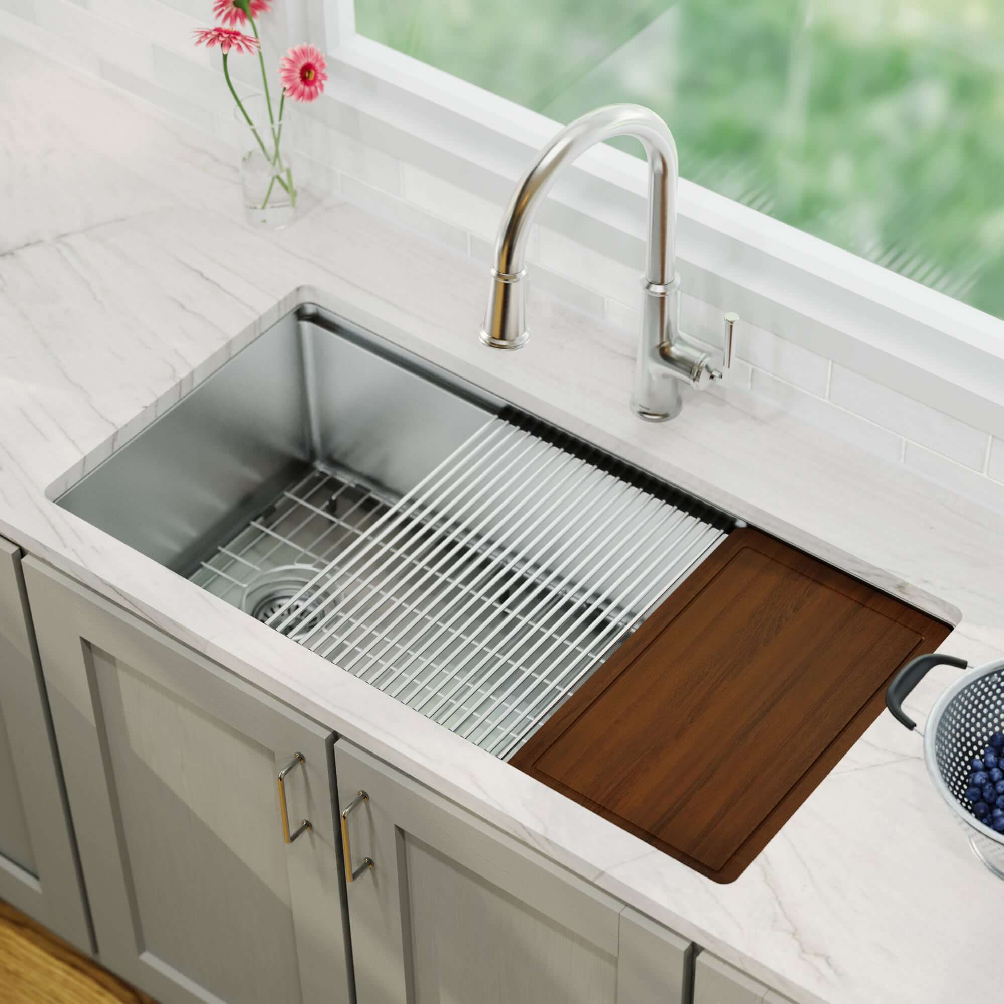 Alternative View of Karran Elite Workstation 36" Undermount Stainless Steel Workstation Kitchen Sink with Accessories, 16 Gauge, WS-38-PK1