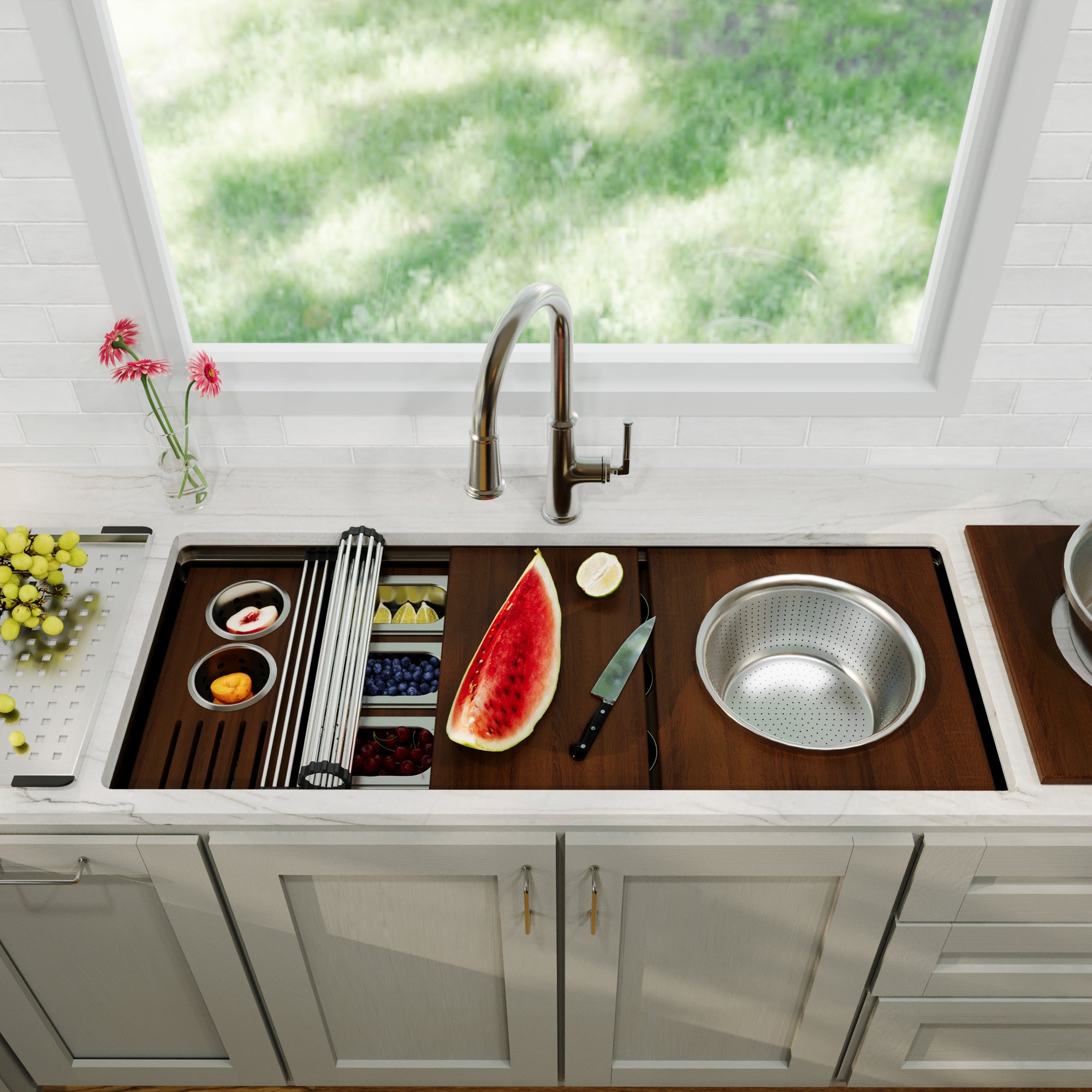 Alternative View of Karran 45" Undermount Stainless Steel Workstation Kitchen Sink with Accessories, 16 Gauge, WS-100-PK1